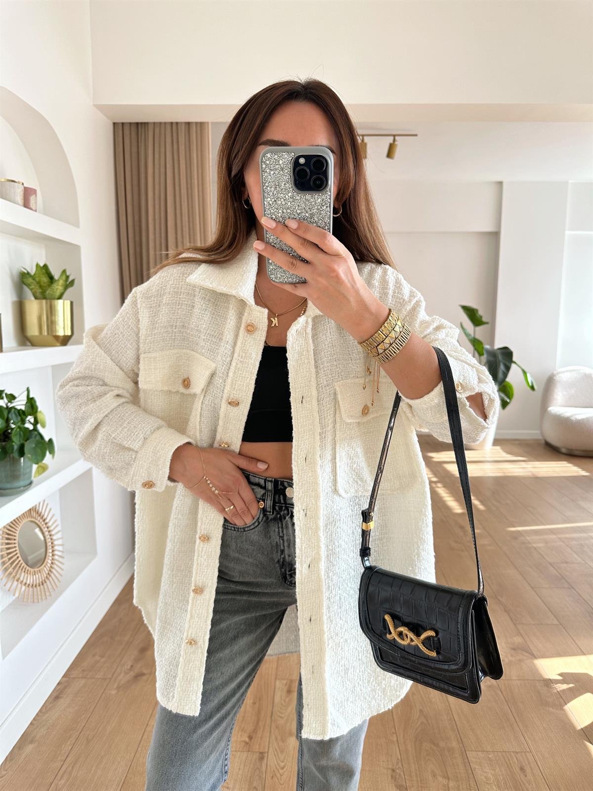 EKRU TÜVİT KUMAŞ OVERSIZE GÖMLEK