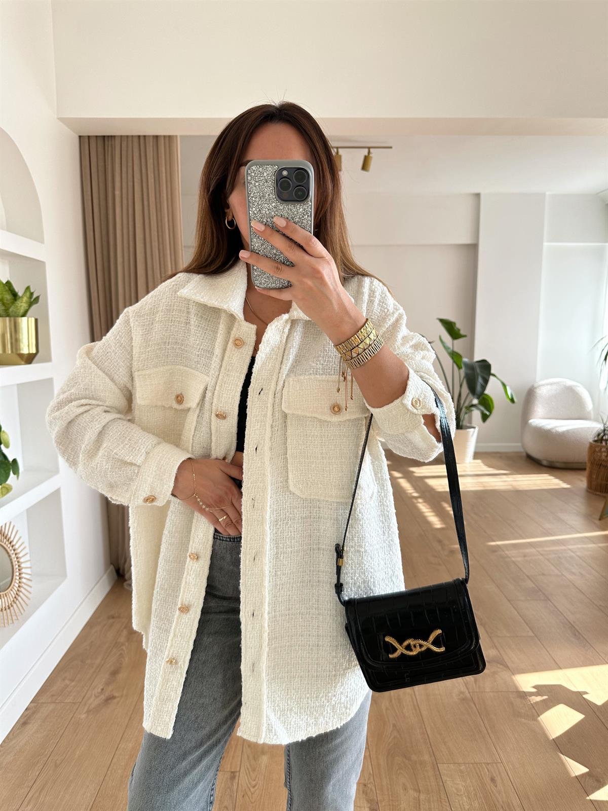 EKRU TÜVİT KUMAŞ OVERSIZE GÖMLEK