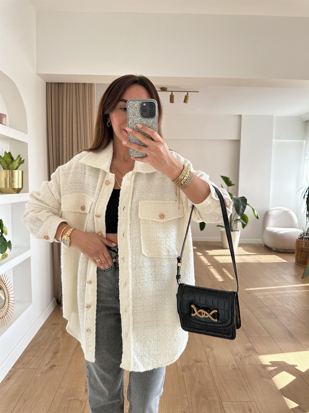 EKRU TÜVİT KUMAŞ OVERSIZE GÖMLEK