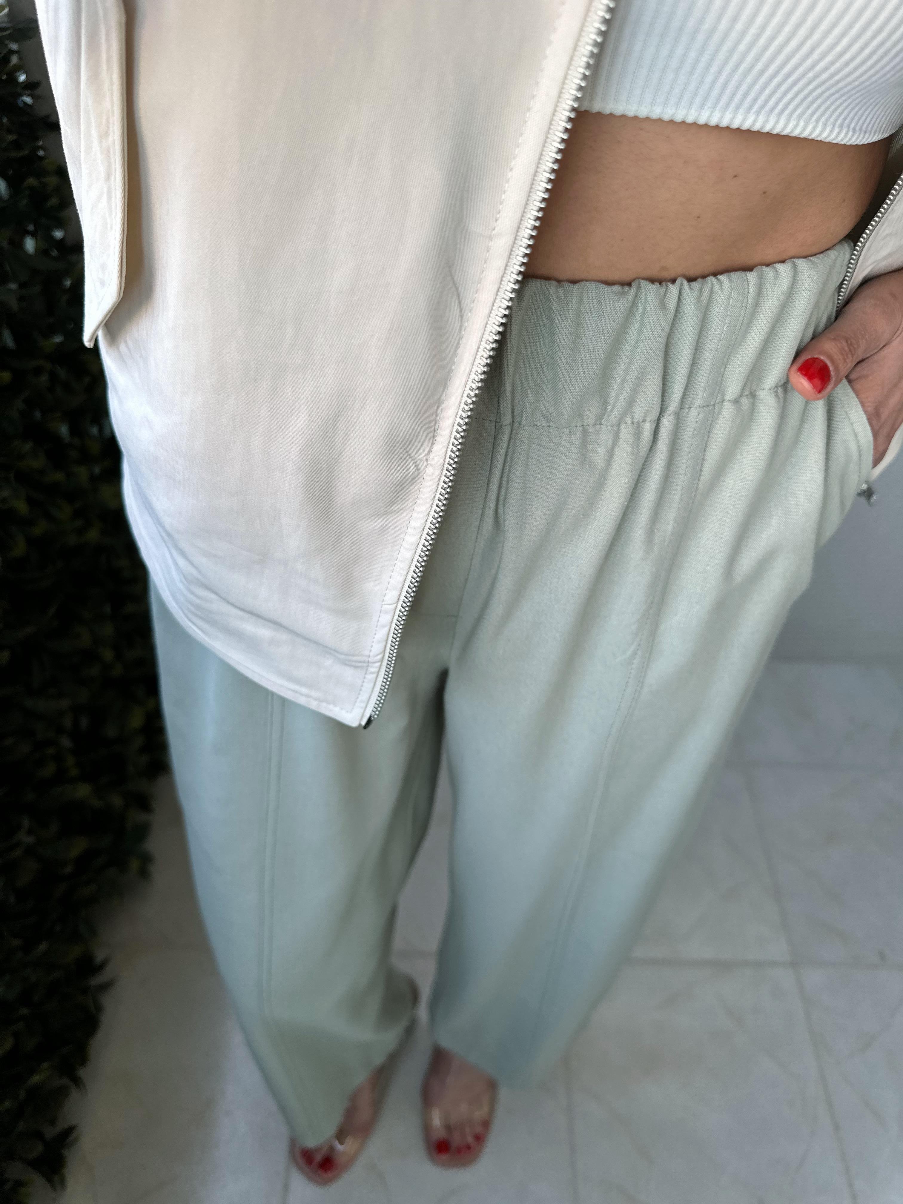 ELSE MİNT  KETEN KARIŞIMLI MİDİ BOY PANTOLON