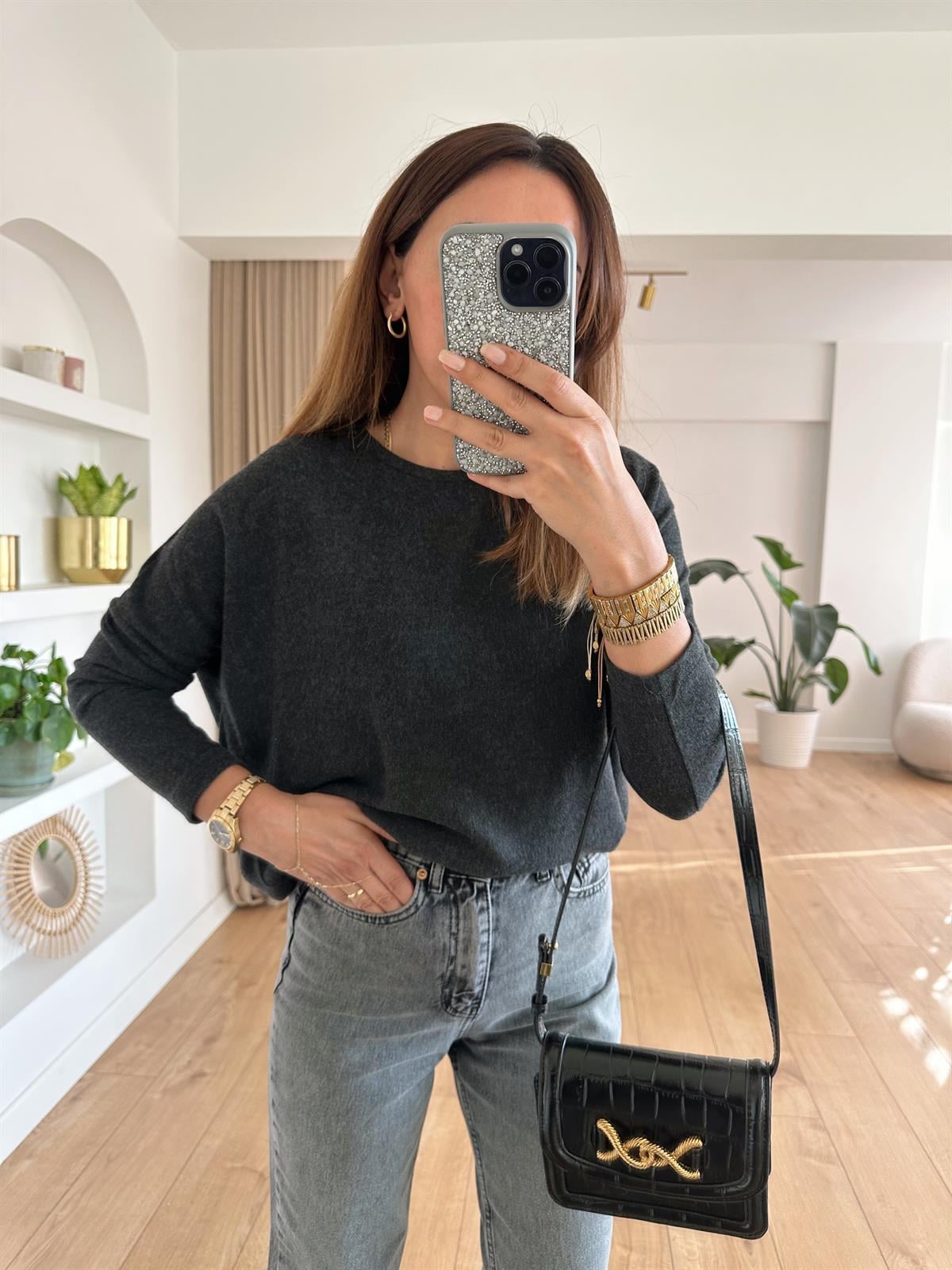 FÜME BİSİKLET YAKA YUMOŞ BLUZ