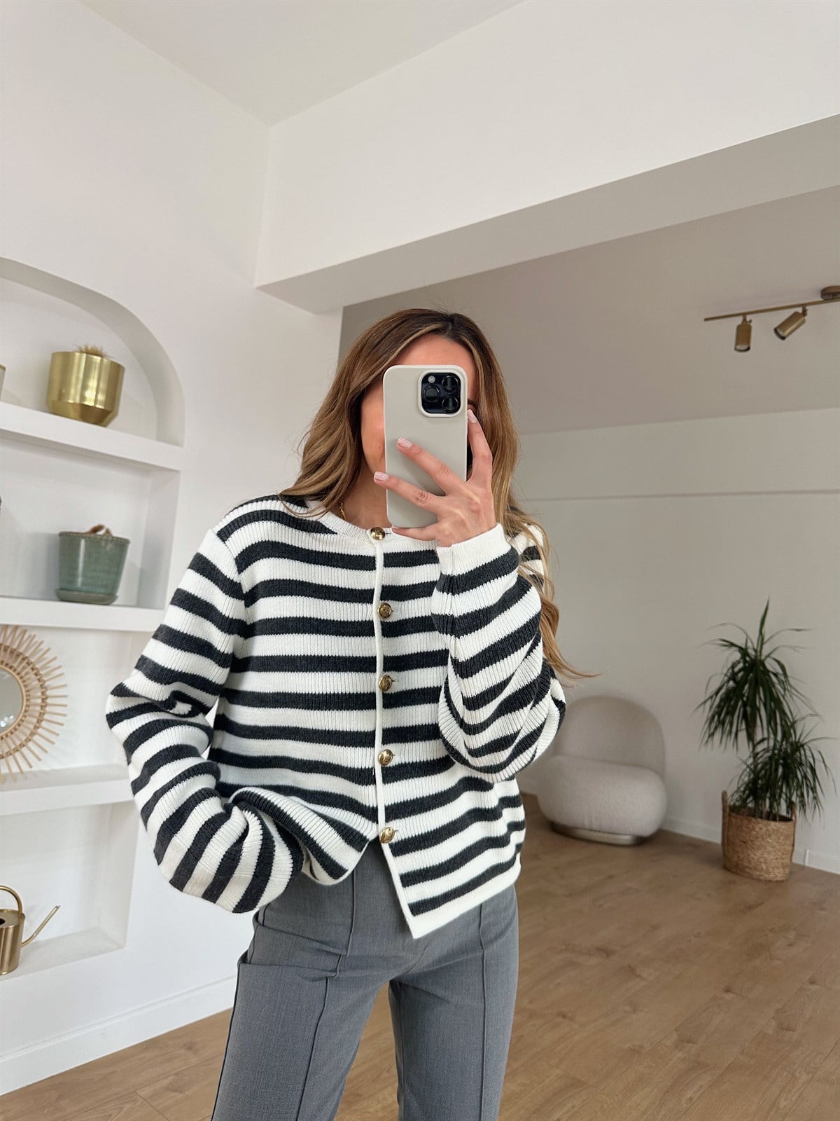 FÜME ÇİZGİLİ PREMIUM HIRKA