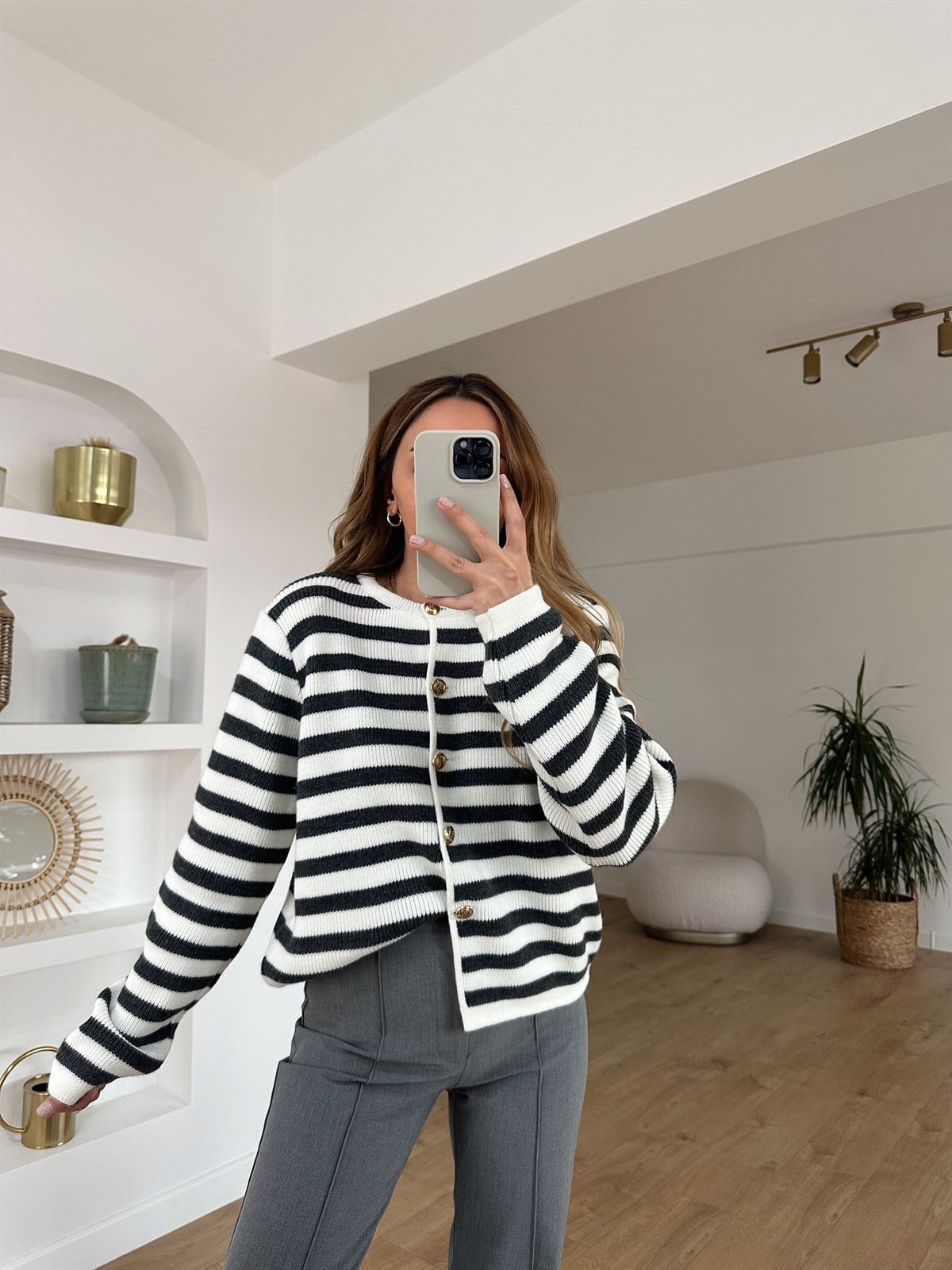 FÜME ÇİZGİLİ PREMIUM HIRKA