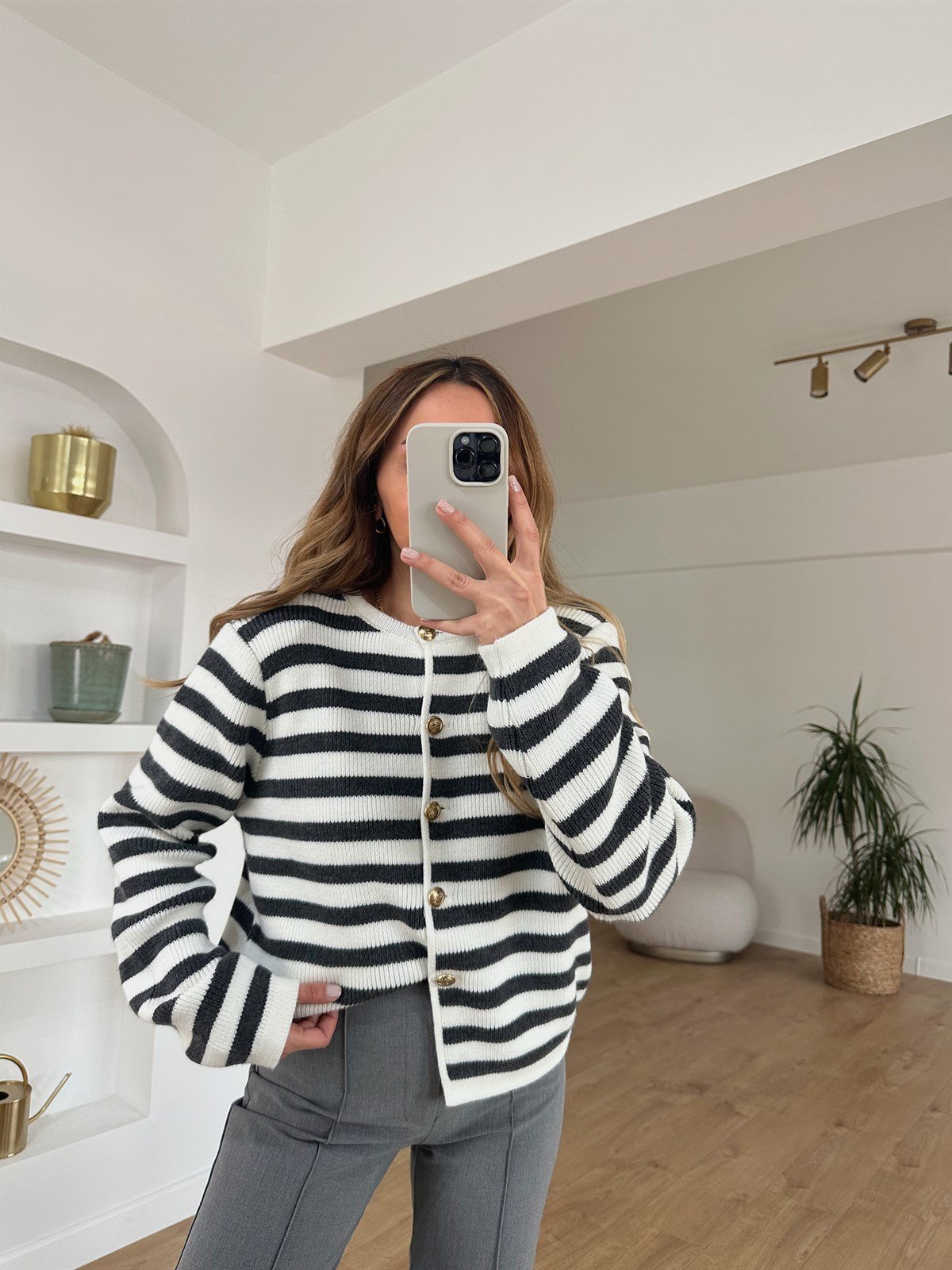 FÜME ÇİZGİLİ PREMIUM HIRKA