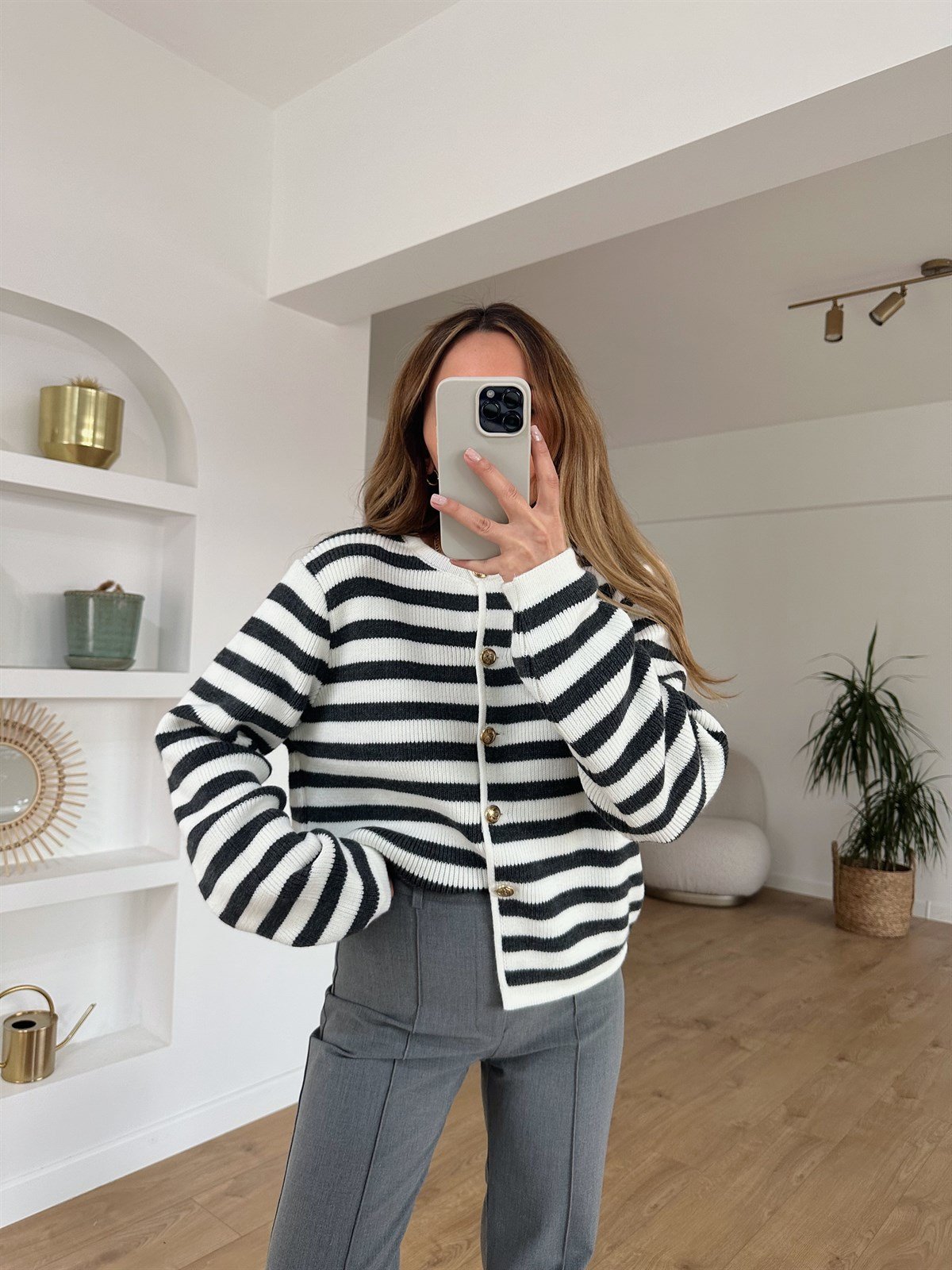 FÜME ÇİZGİLİ PREMIUM HIRKA