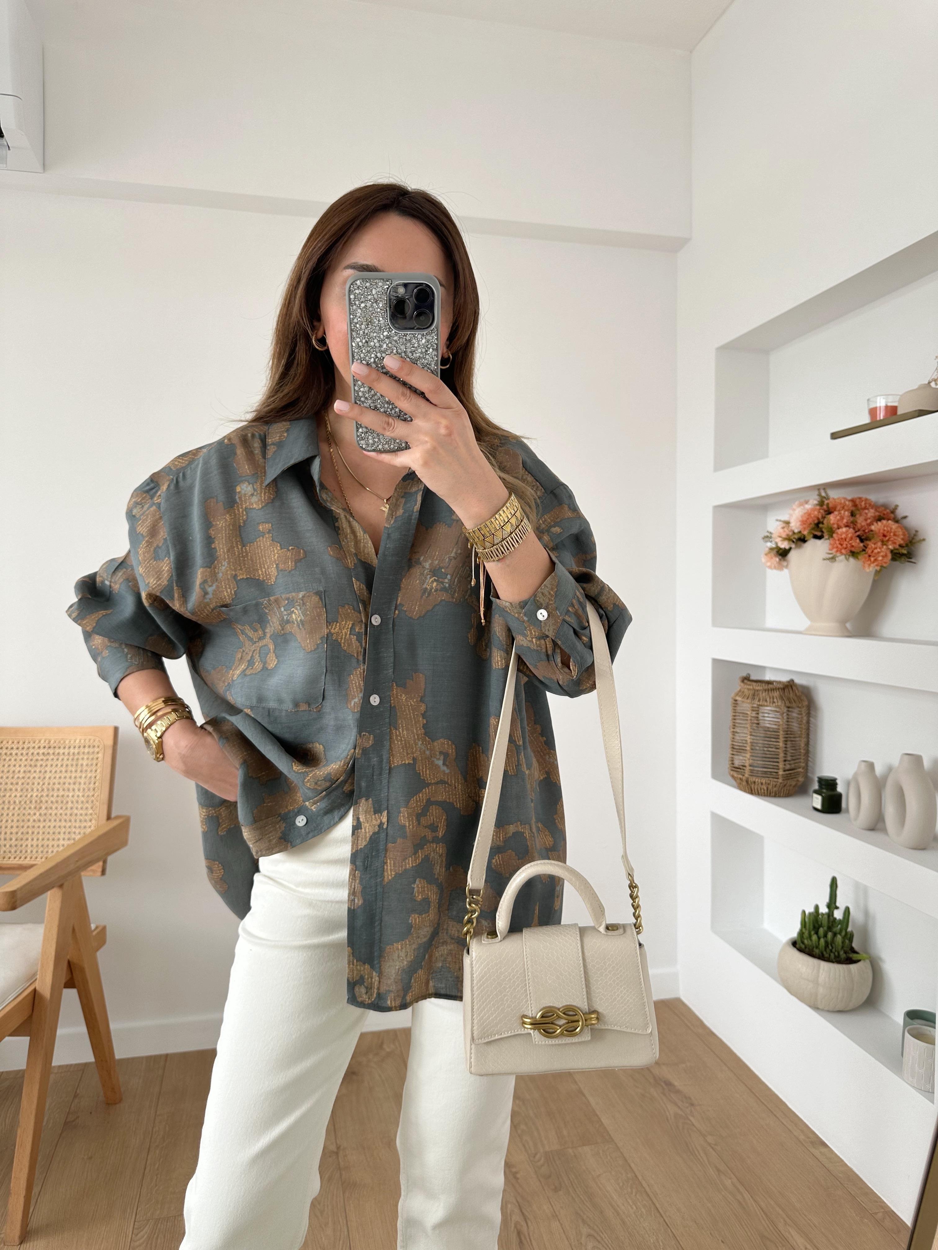FÜME MODAL KARIŞIMLI OVERSIZE GÖMLEK