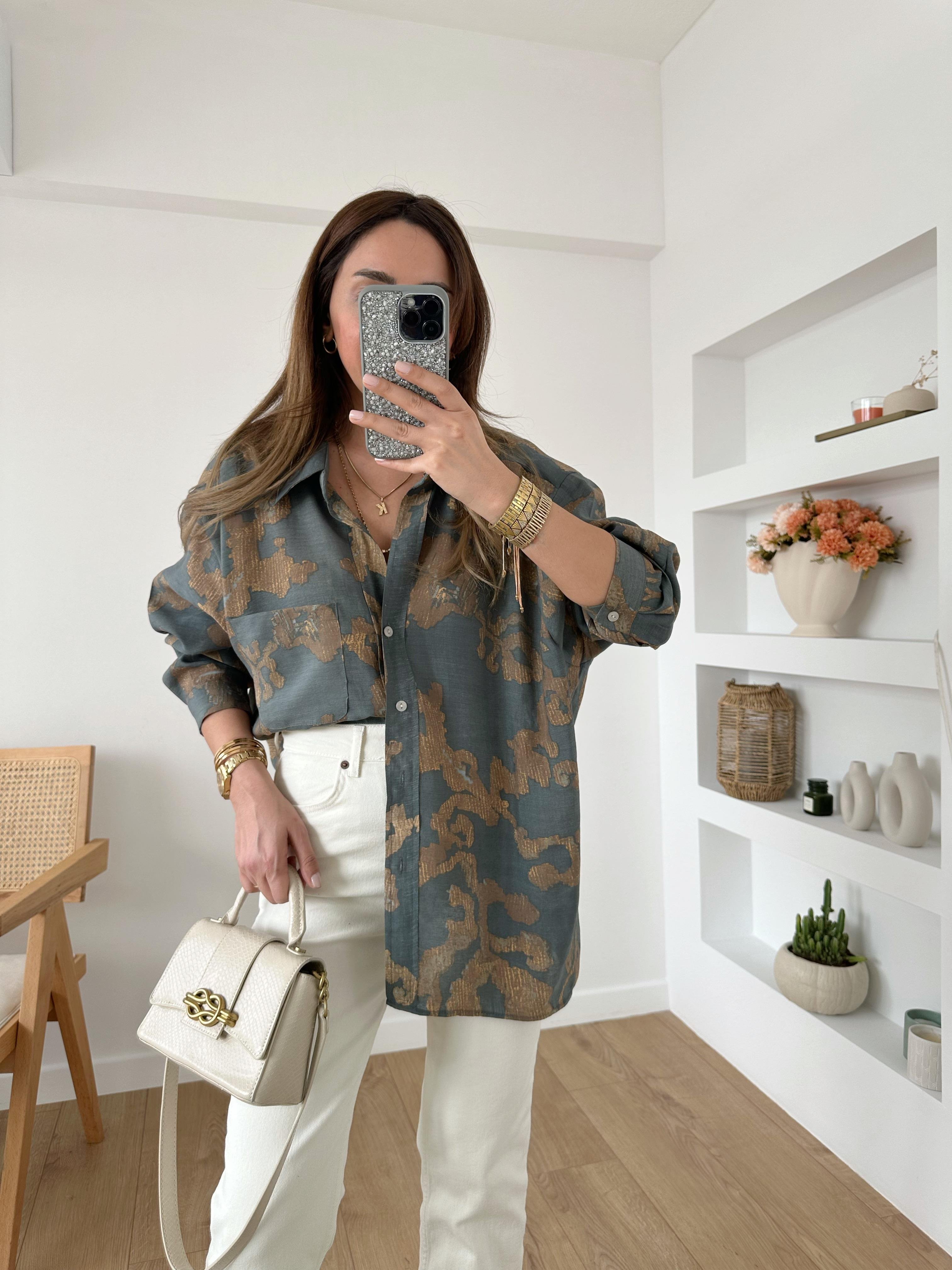 FÜME MODAL KARIŞIMLI OVERSIZE GÖMLEK