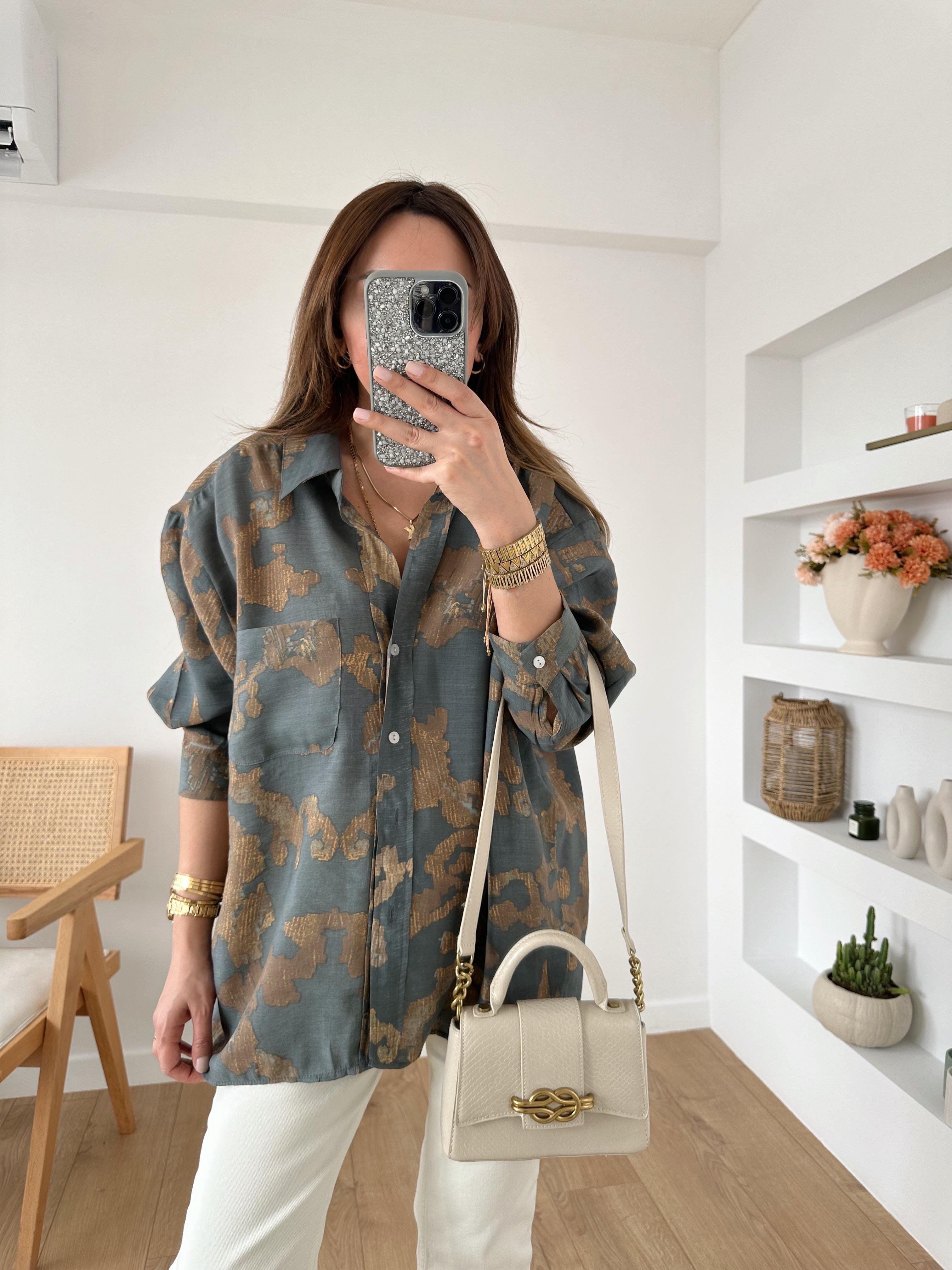 FÜME MODAL KARIŞIMLI OVERSIZE GÖMLEK