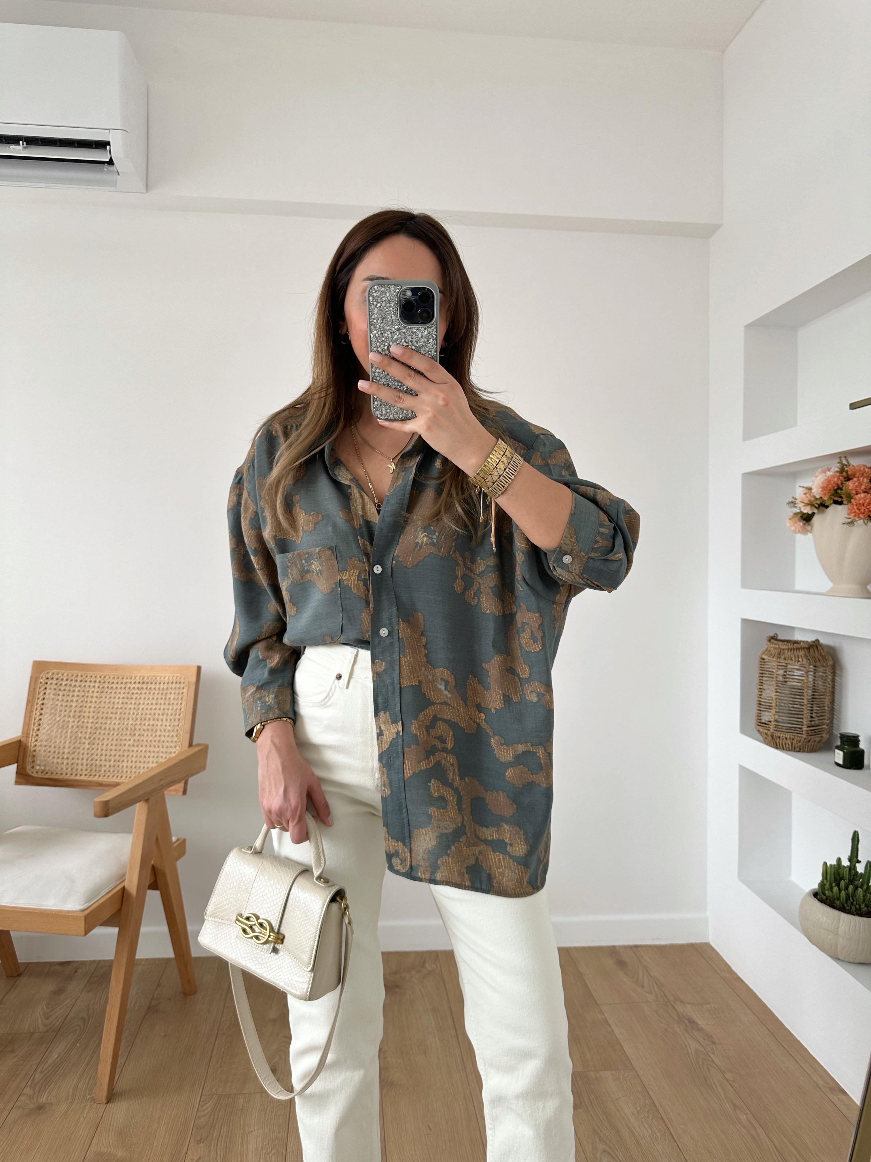 FÜME MODAL KARIŞIMLI OVERSIZE GÖMLEK