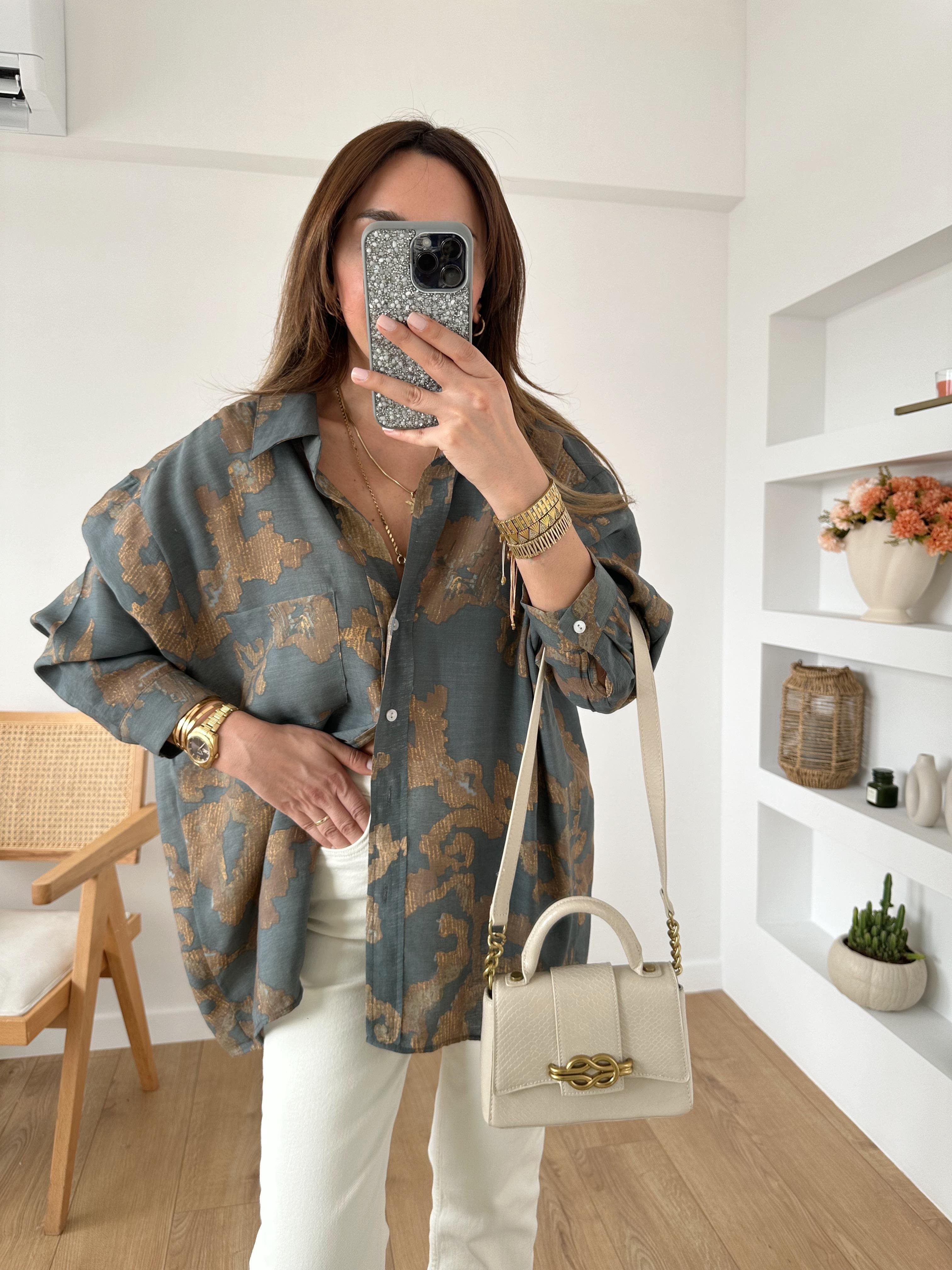 FÜME MODAL KARIŞIMLI OVERSIZE GÖMLEK