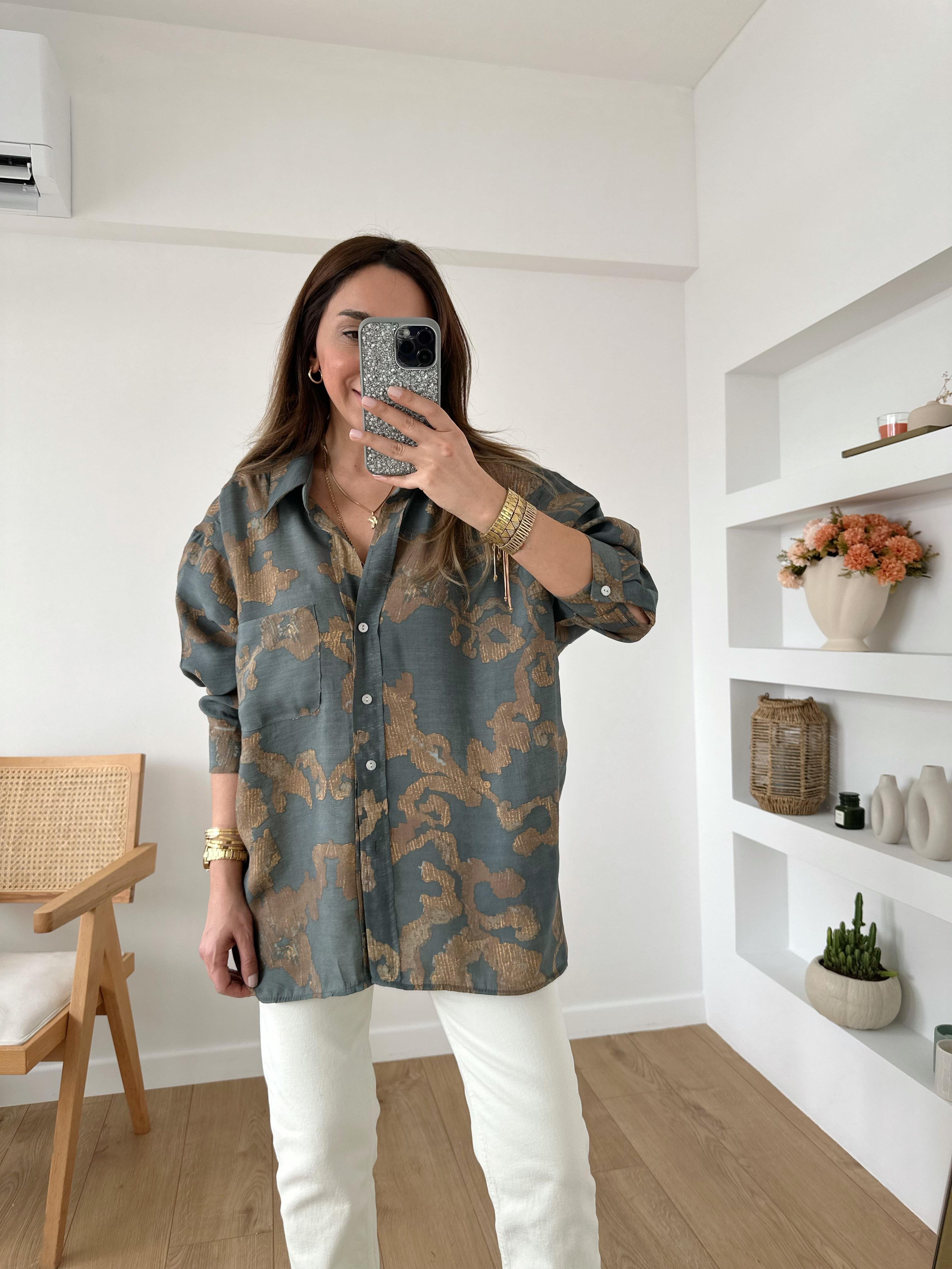 FÜME MODAL KARIŞIMLI OVERSIZE GÖMLEK