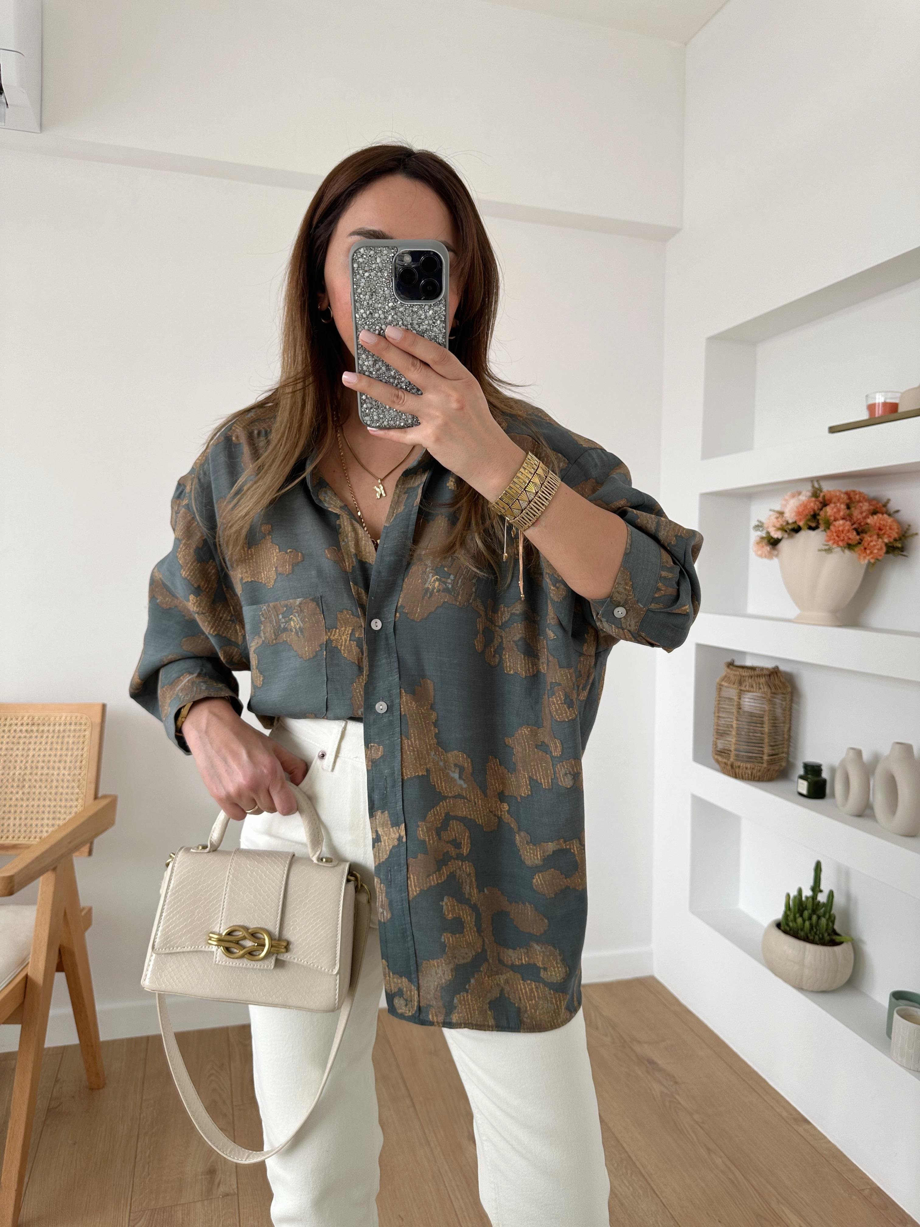 FÜME MODAL KARIŞIMLI OVERSIZE GÖMLEK