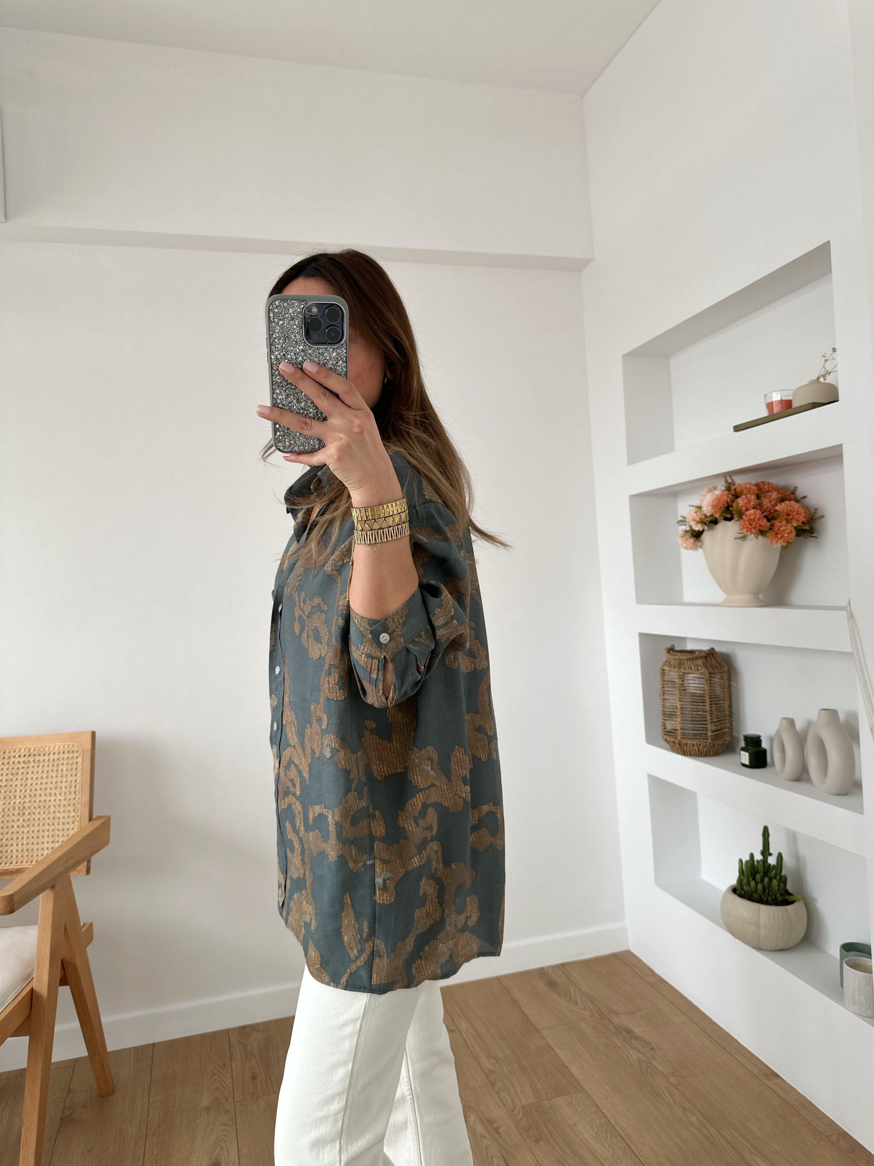 FÜME MODAL KARIŞIMLI OVERSIZE GÖMLEK