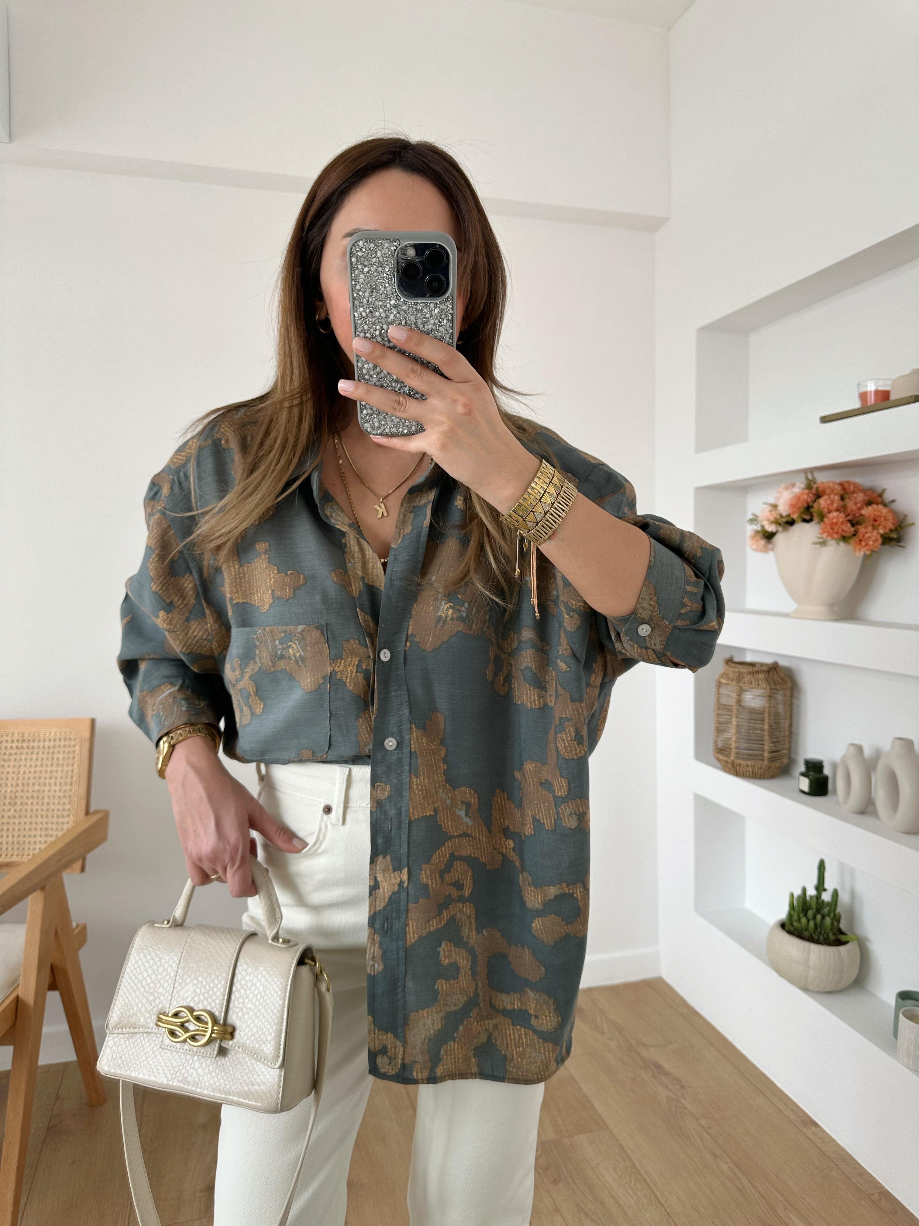 FÜME MODAL KARIŞIMLI OVERSIZE GÖMLEK