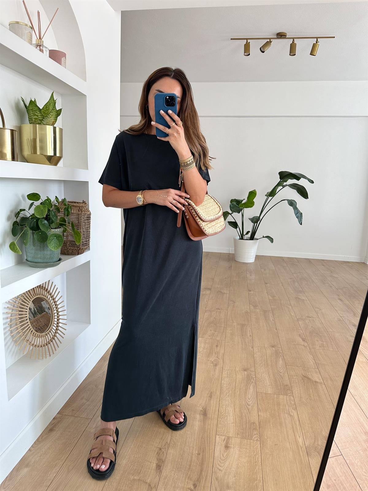 FÜME MODAL KISA KOLLU ELBİSE