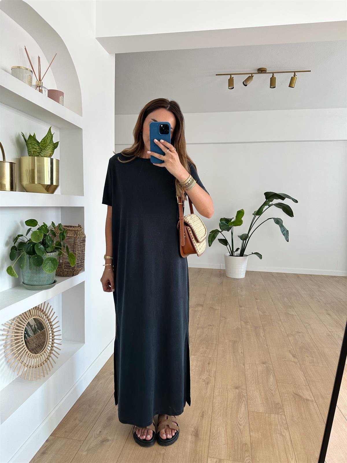 FÜME MODAL KISA KOLLU ELBİSE