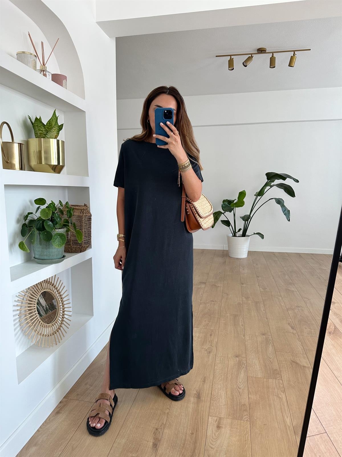 FÜME MODAL KISA KOLLU ELBİSE