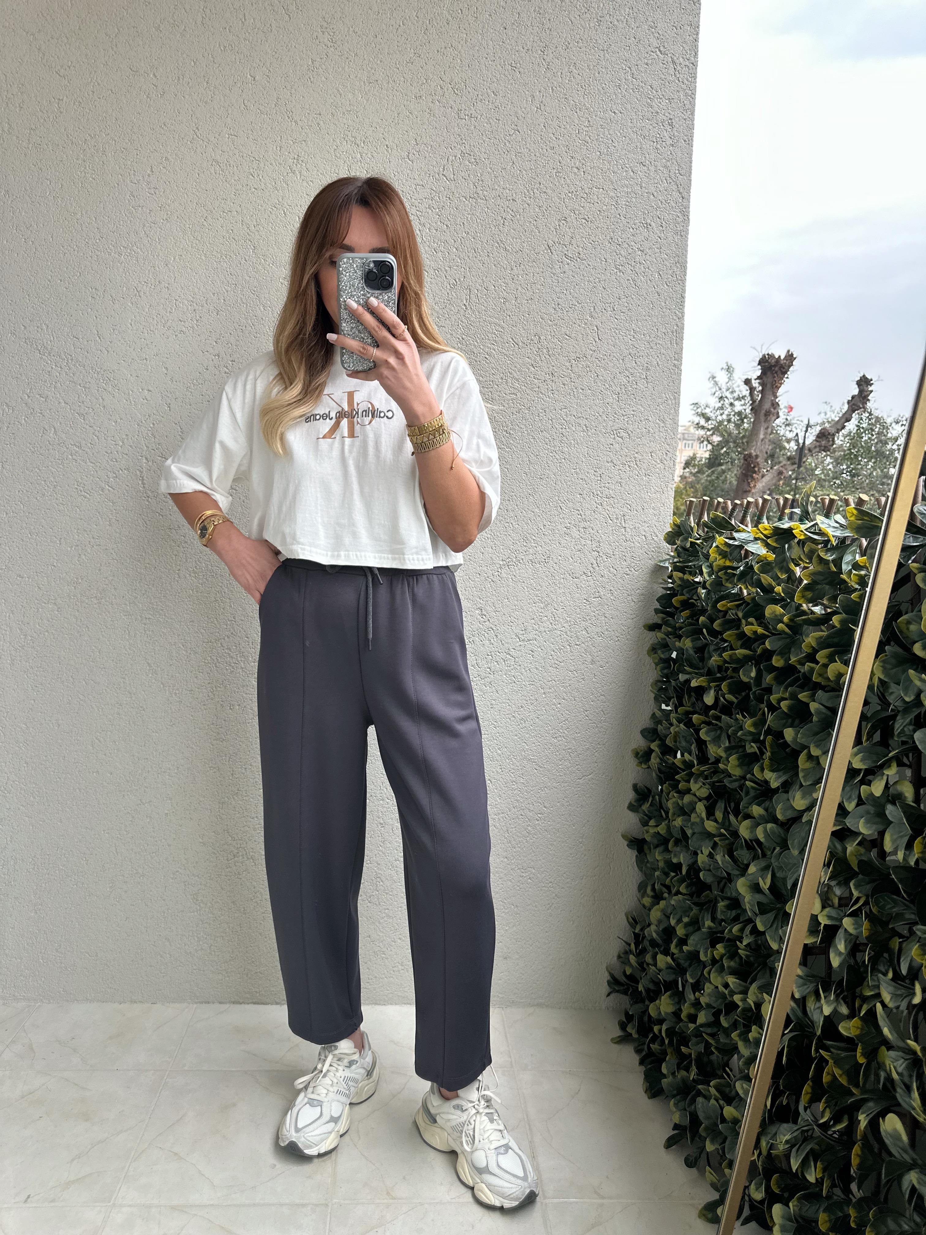 FÜME ÖNÜ DİKİŞLİ MODAL PANTOLON