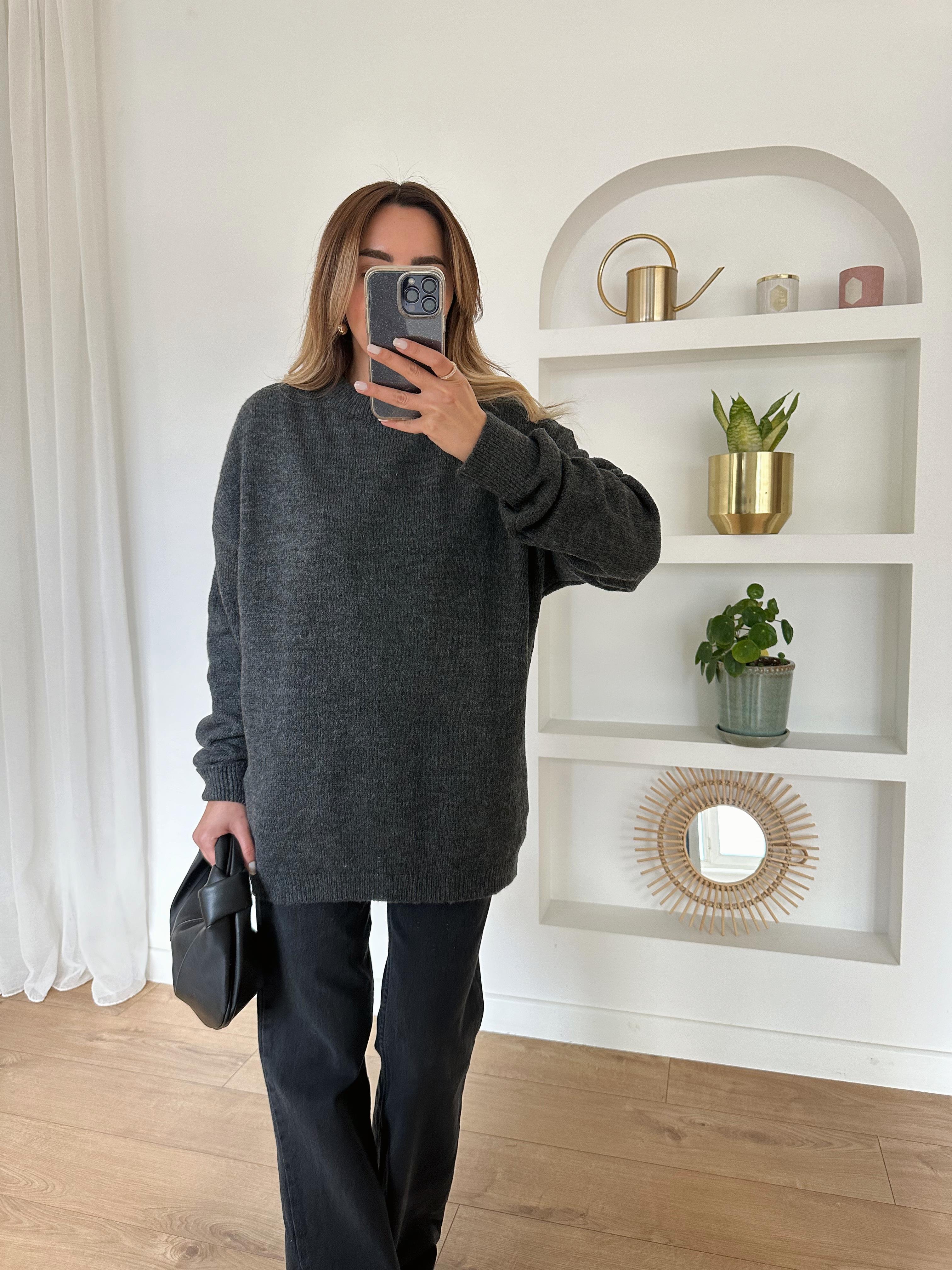 FÜME OVERSIZE BASIC TRİKO KAZAK