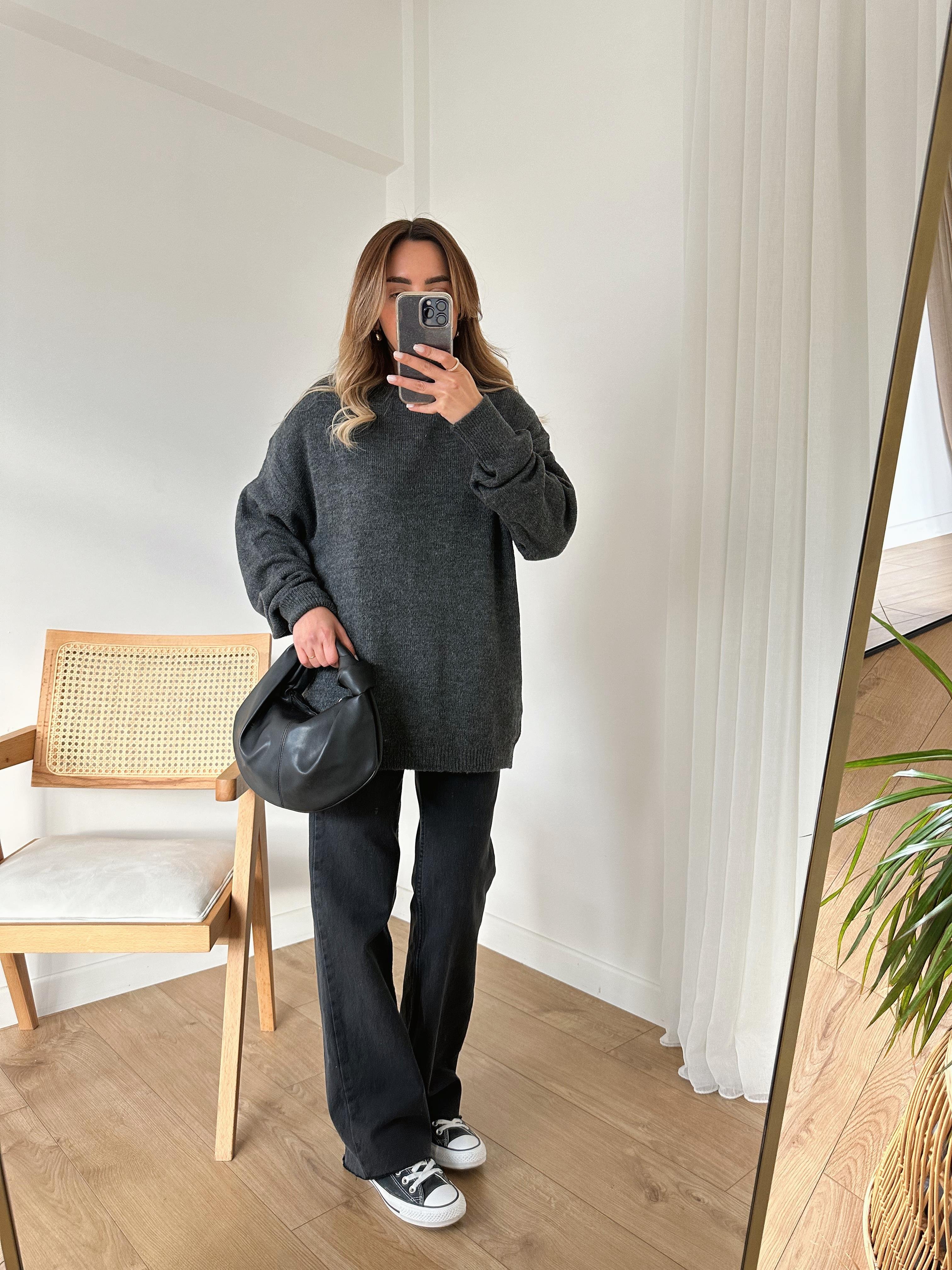 FÜME OVERSIZE BASIC TRİKO KAZAK