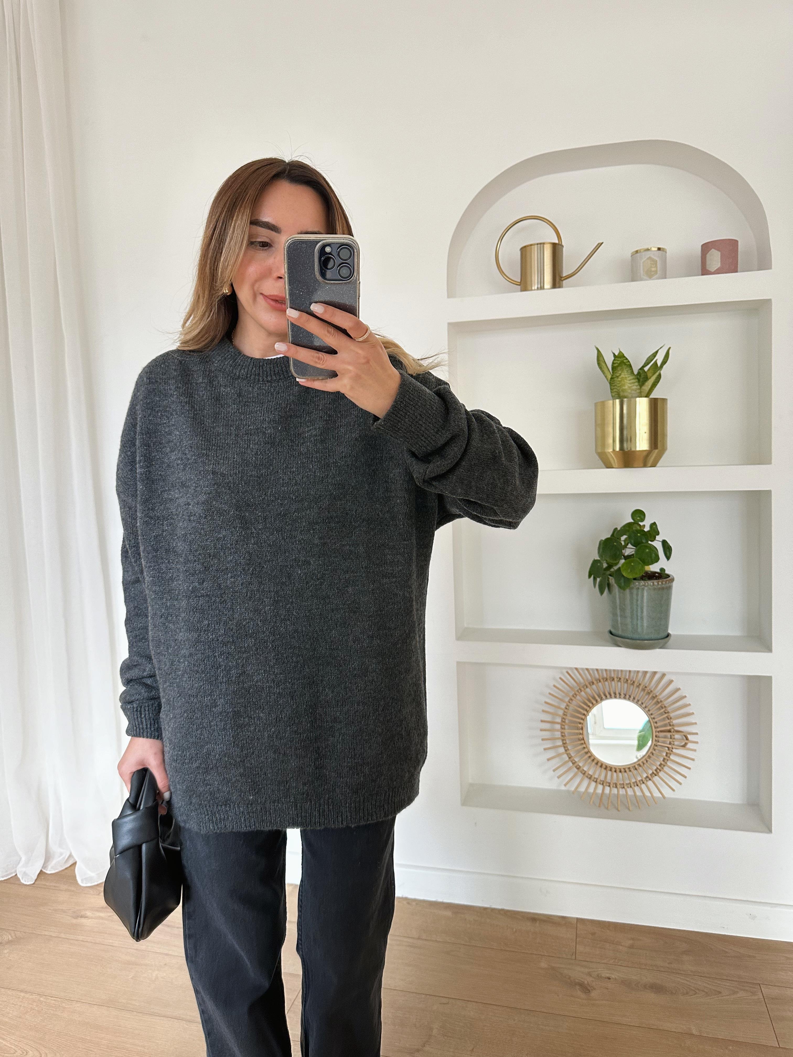 FÜME OVERSIZE BASIC TRİKO KAZAK