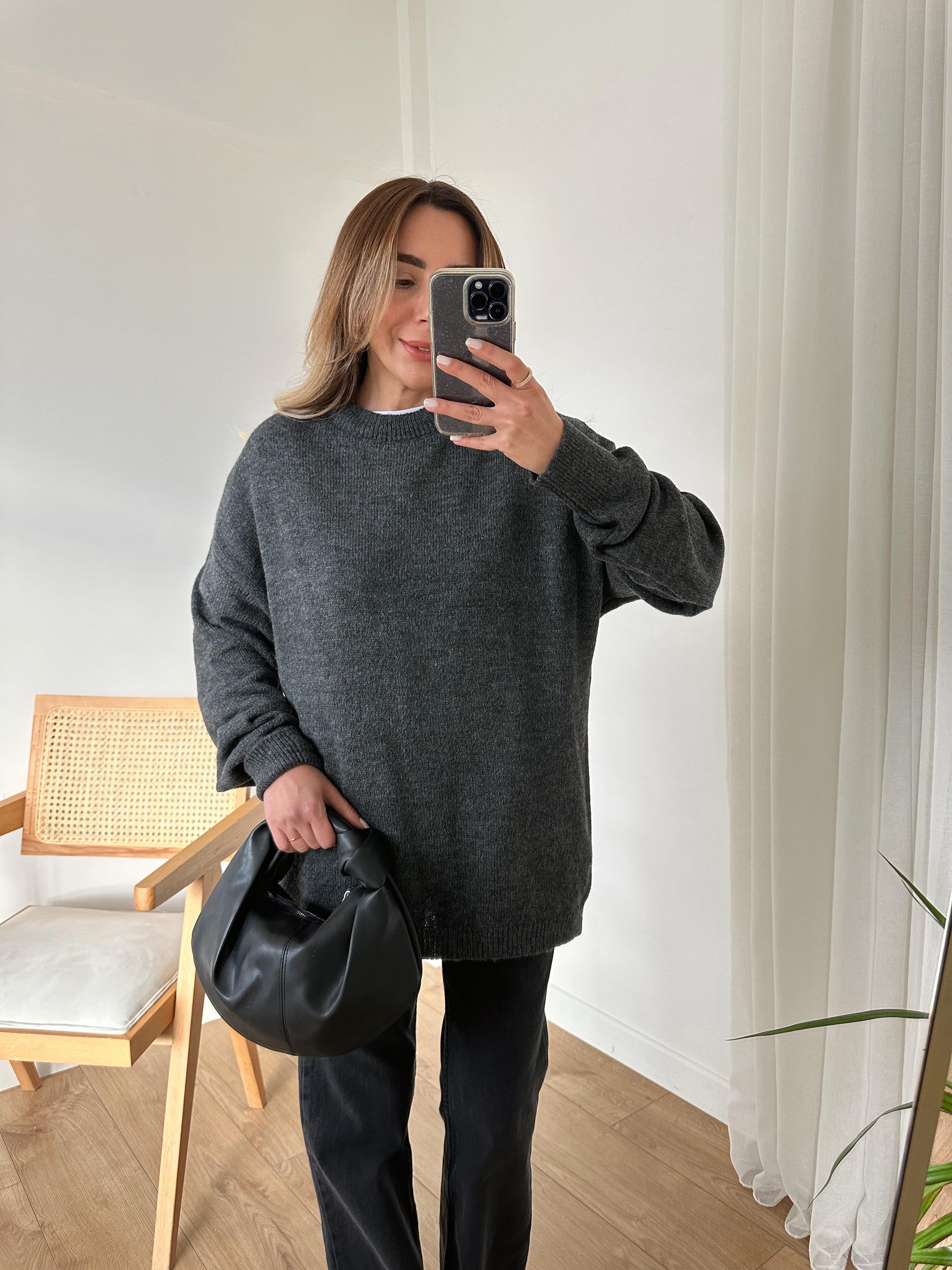 FÜME OVERSIZE BASIC TRİKO KAZAK