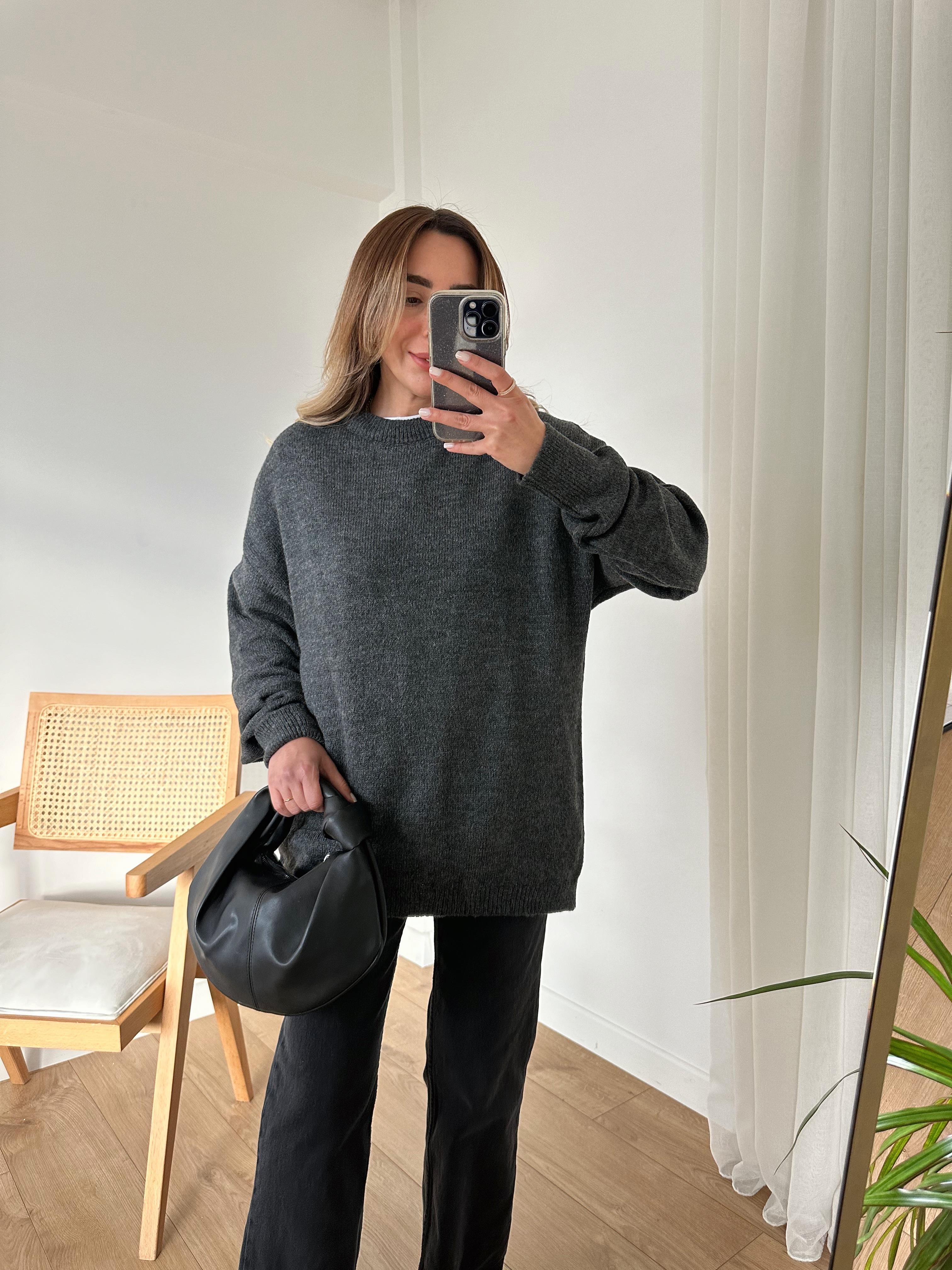 FÜME OVERSIZE BASIC TRİKO KAZAK