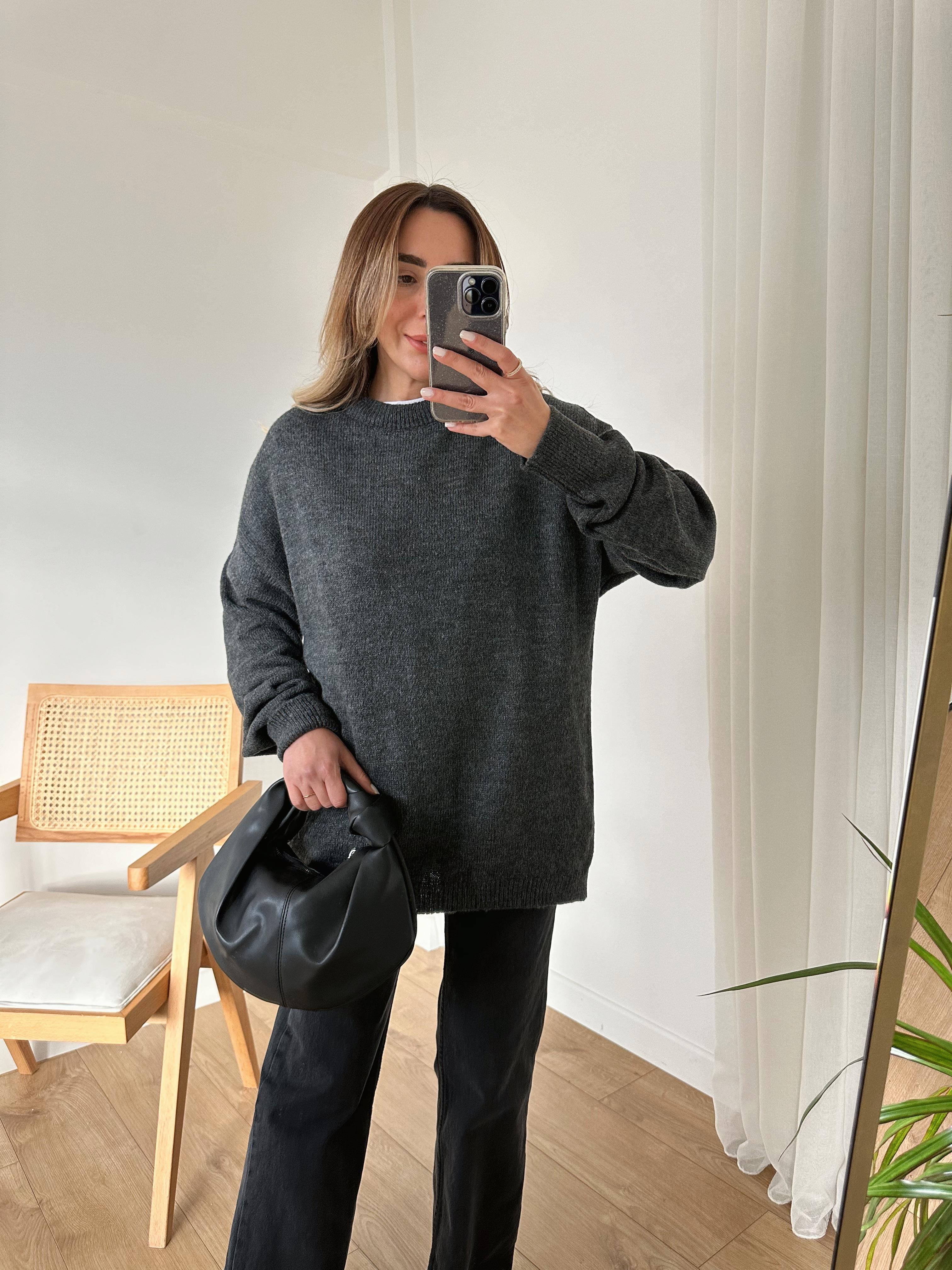 FÜME OVERSIZE BASIC TRİKO KAZAK