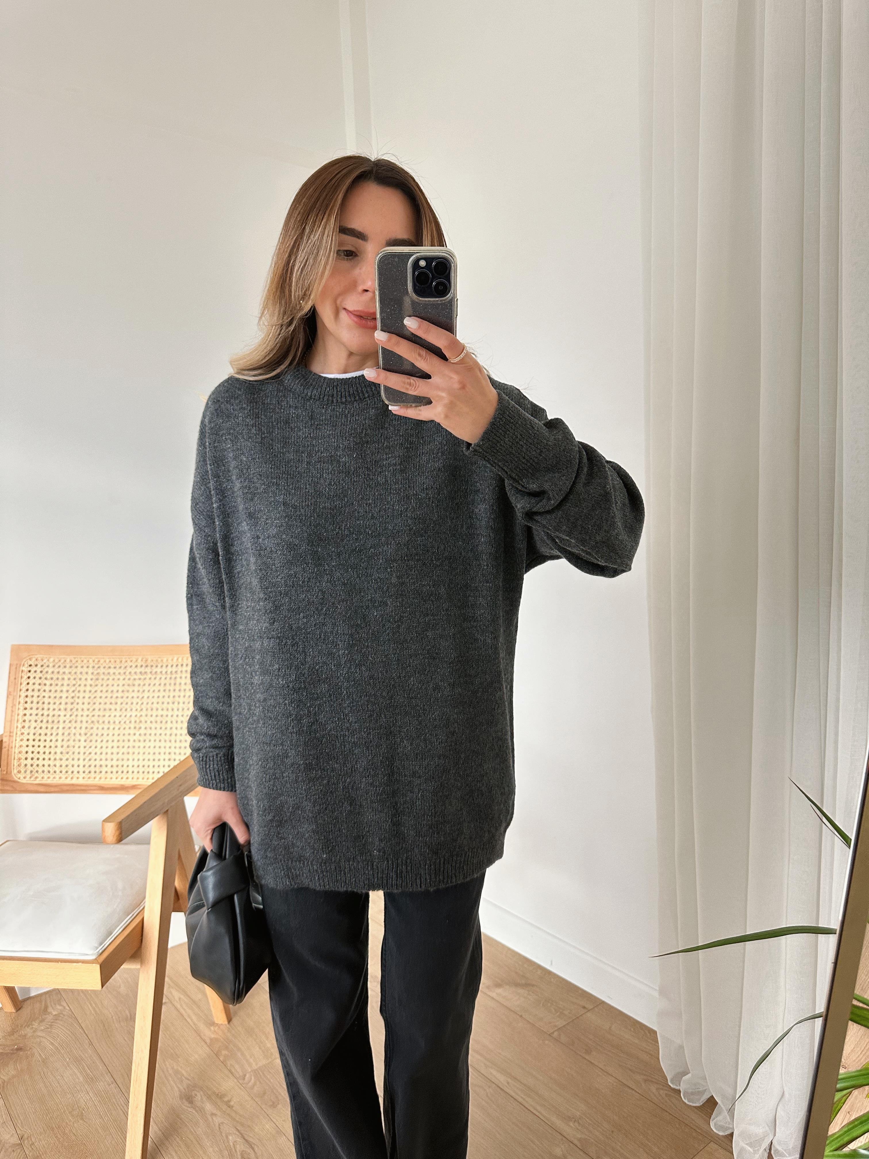 FÜME OVERSIZE BASIC TRİKO KAZAK