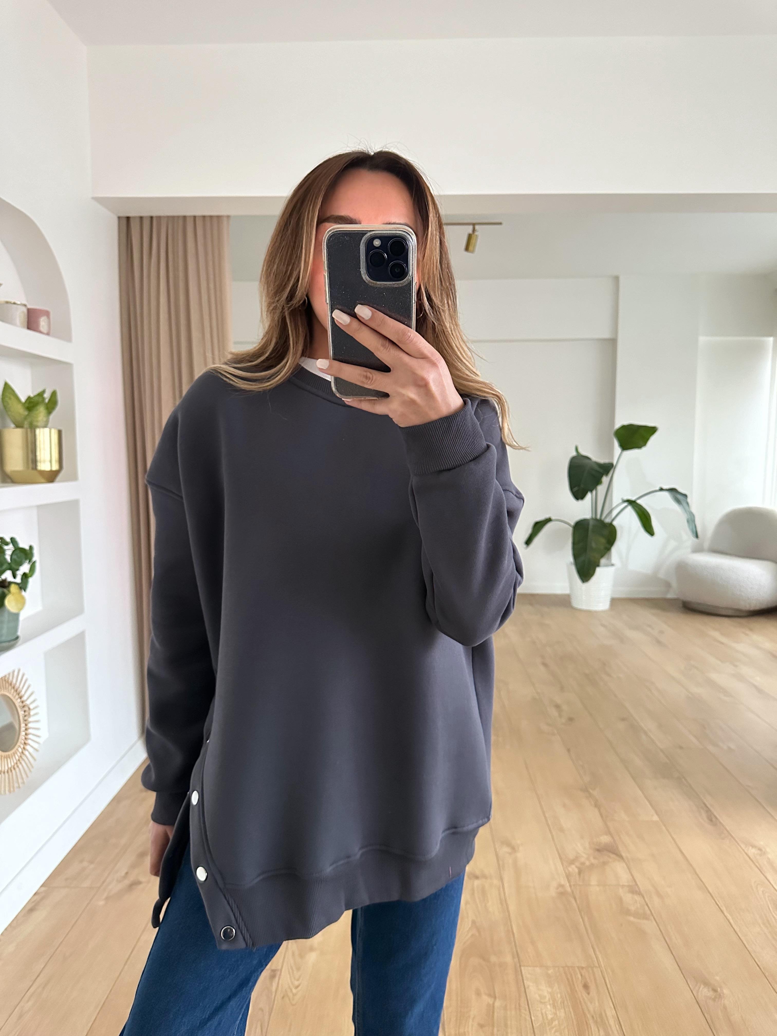 FÜME OVERSIZE ÇITÇITLI KALIN SWEAT