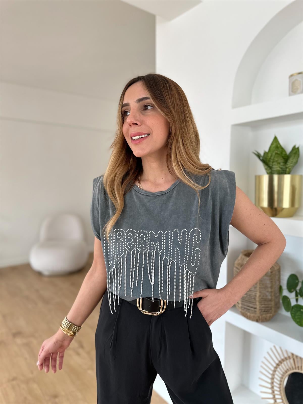 FÜME TAŞLI TİŞÖRT