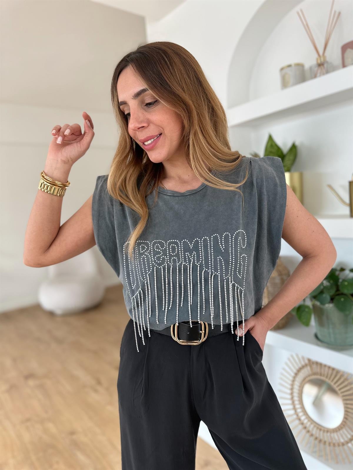 FÜME TAŞLI TİŞÖRT