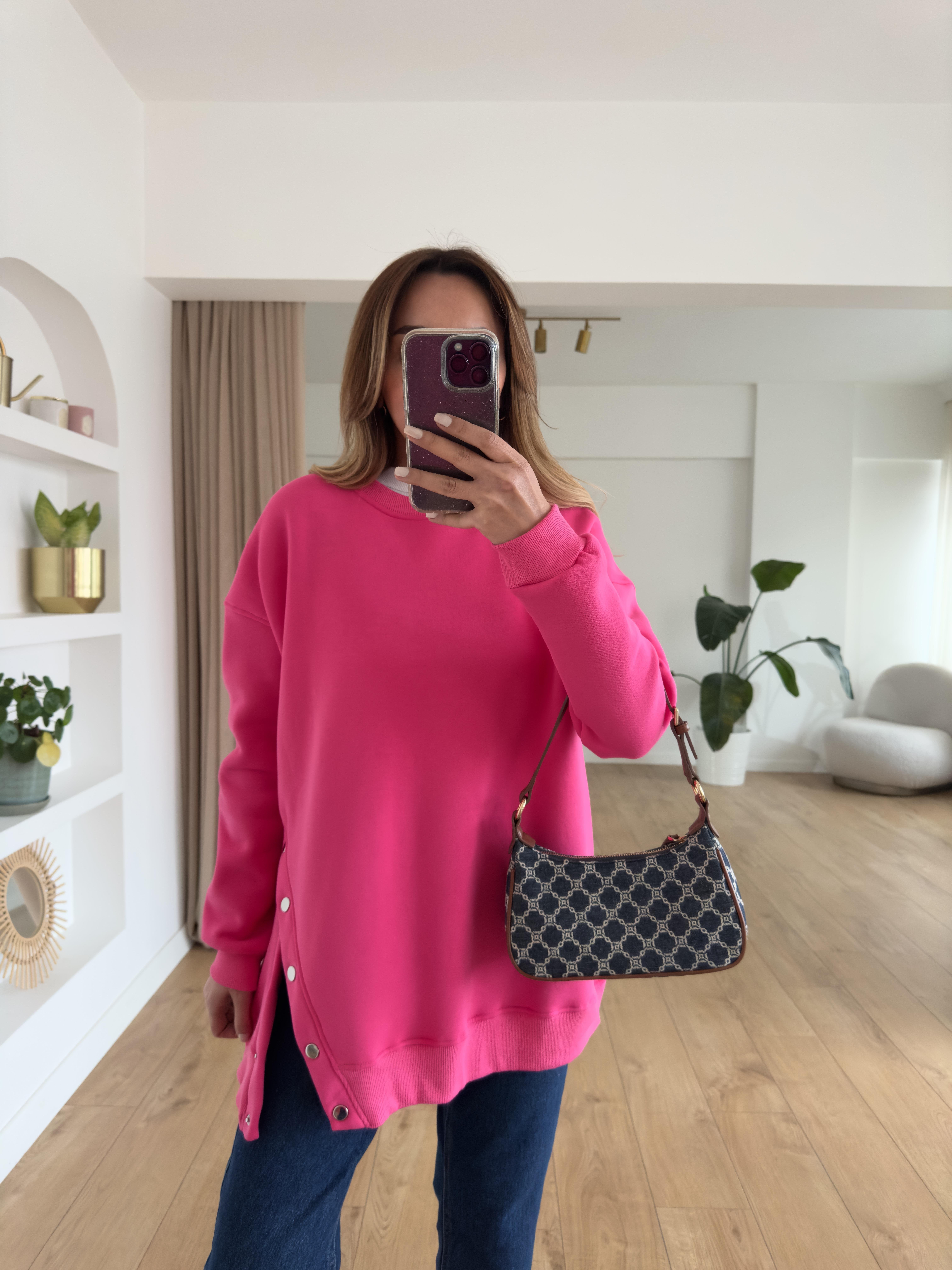 FUŞYA OVERSIZE ÇITÇITLI KALIN SWEAT