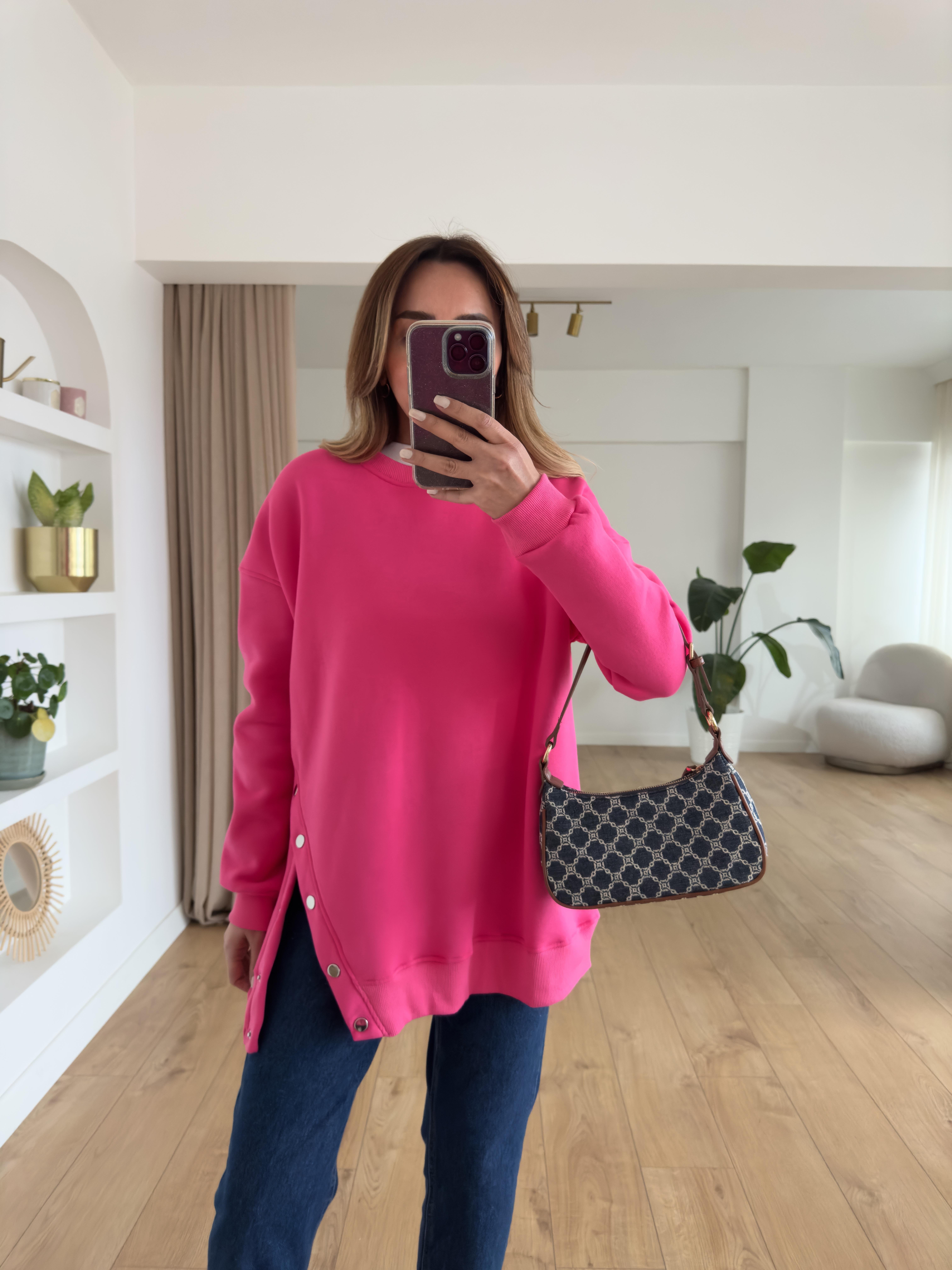 FUŞYA OVERSIZE ÇITÇITLI KALIN SWEAT