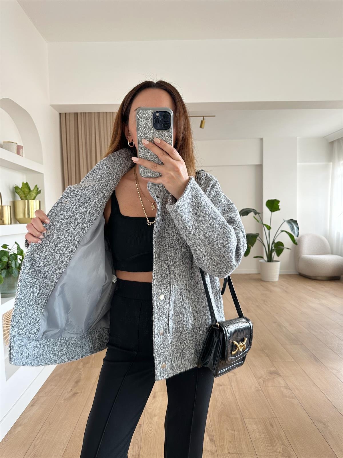 GRİ ASTARLI BUKLET BOMBER CEKET