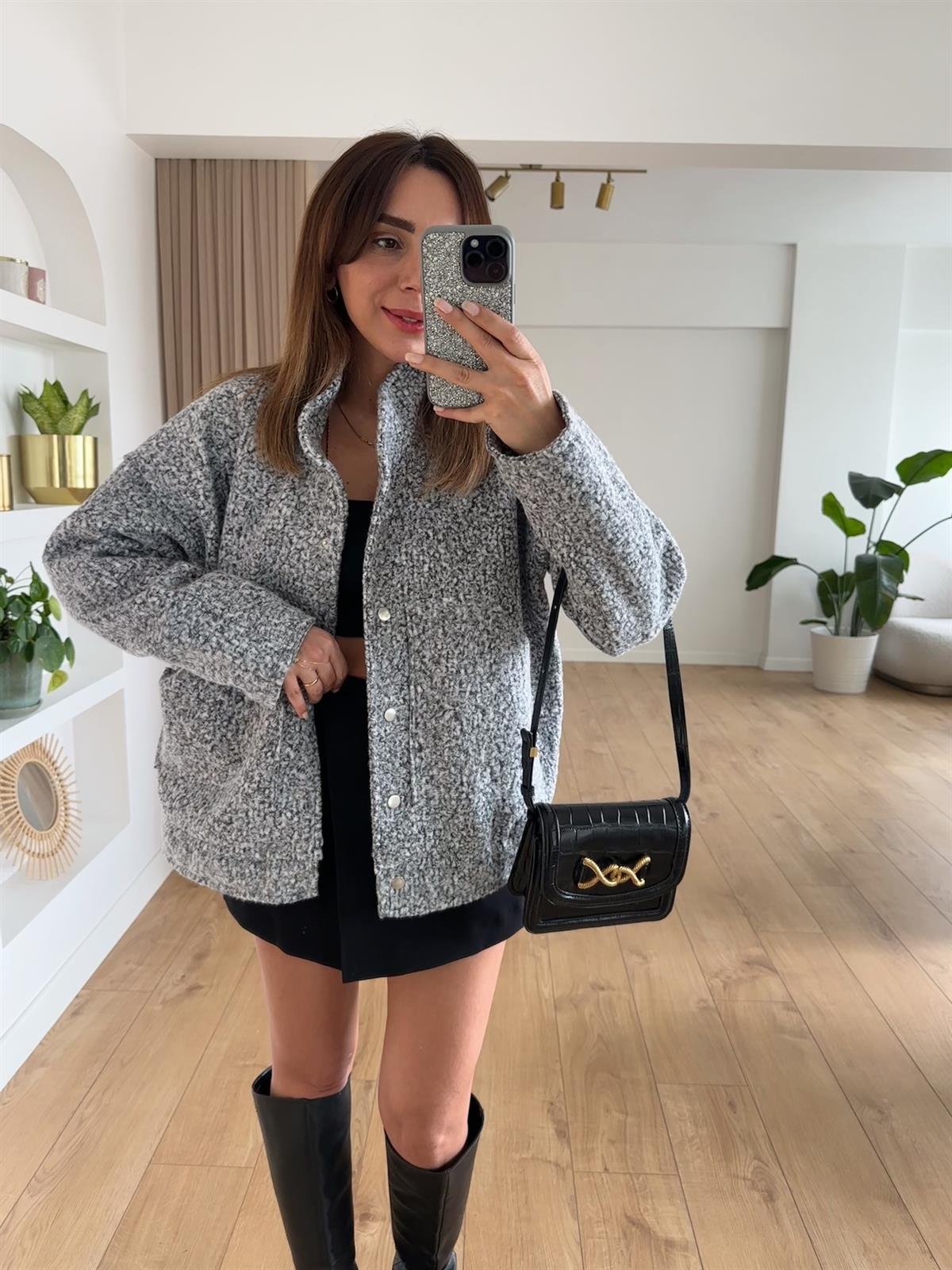 GRİ ASTARLI BUKLET BOMBER CEKET