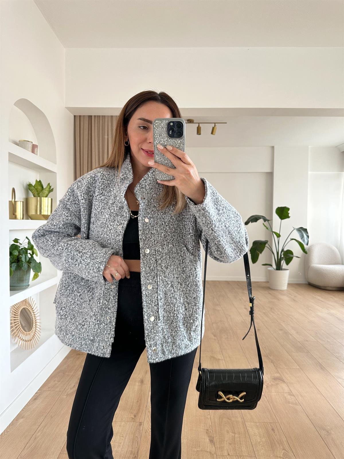 GRİ ASTARLI BUKLET BOMBER CEKET