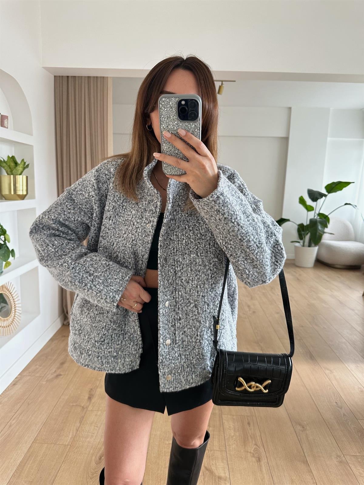 GRİ ASTARLI BUKLET BOMBER CEKET