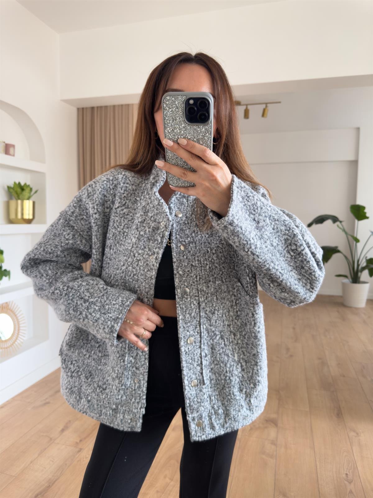 GRİ ASTARLI BUKLET BOMBER CEKET