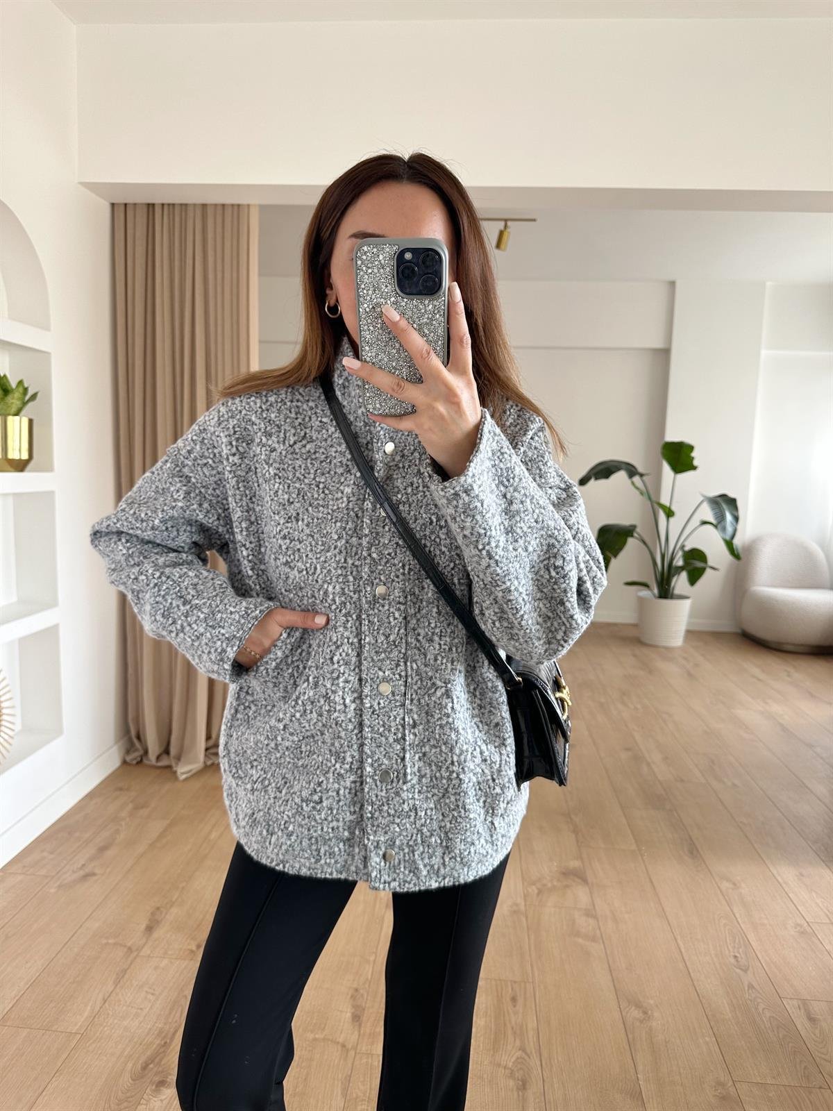 GRİ ASTARLI BUKLET BOMBER CEKET