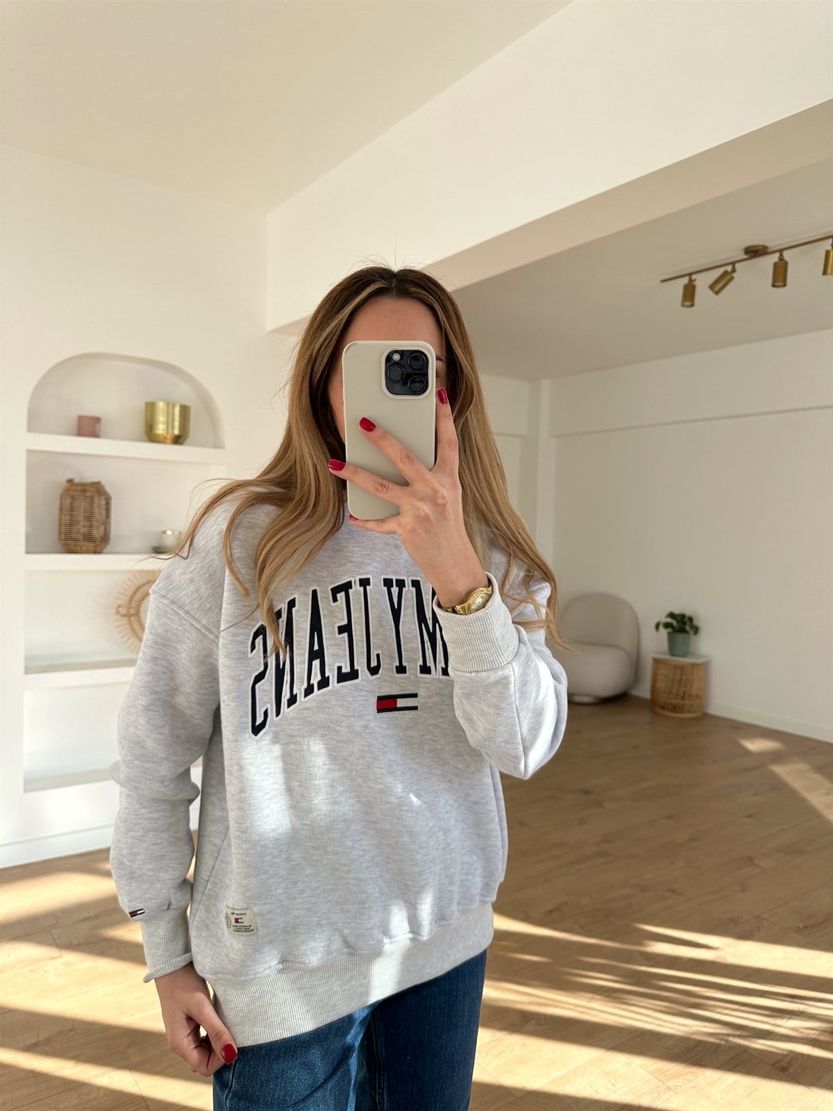 GRİ KALIN ŞARDONLU SWEAT 