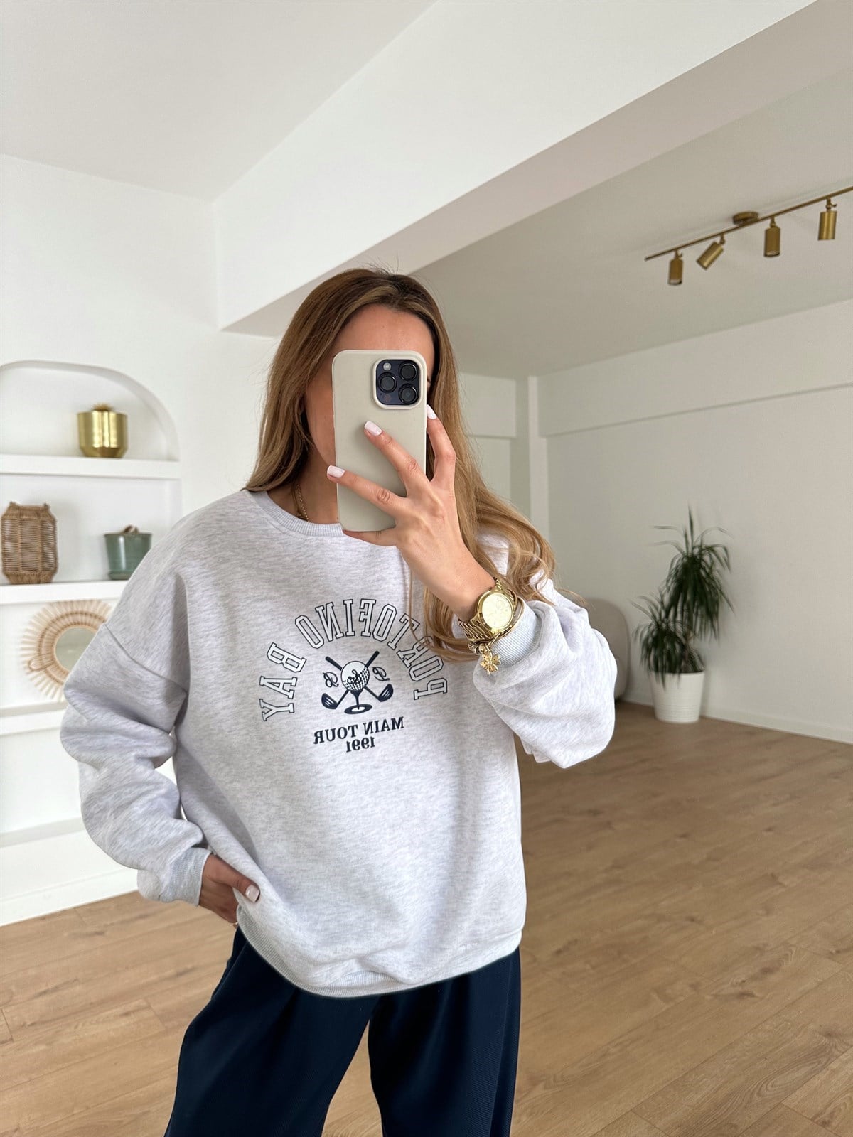 GRİ ÖNÜ BASKILI SWEAT