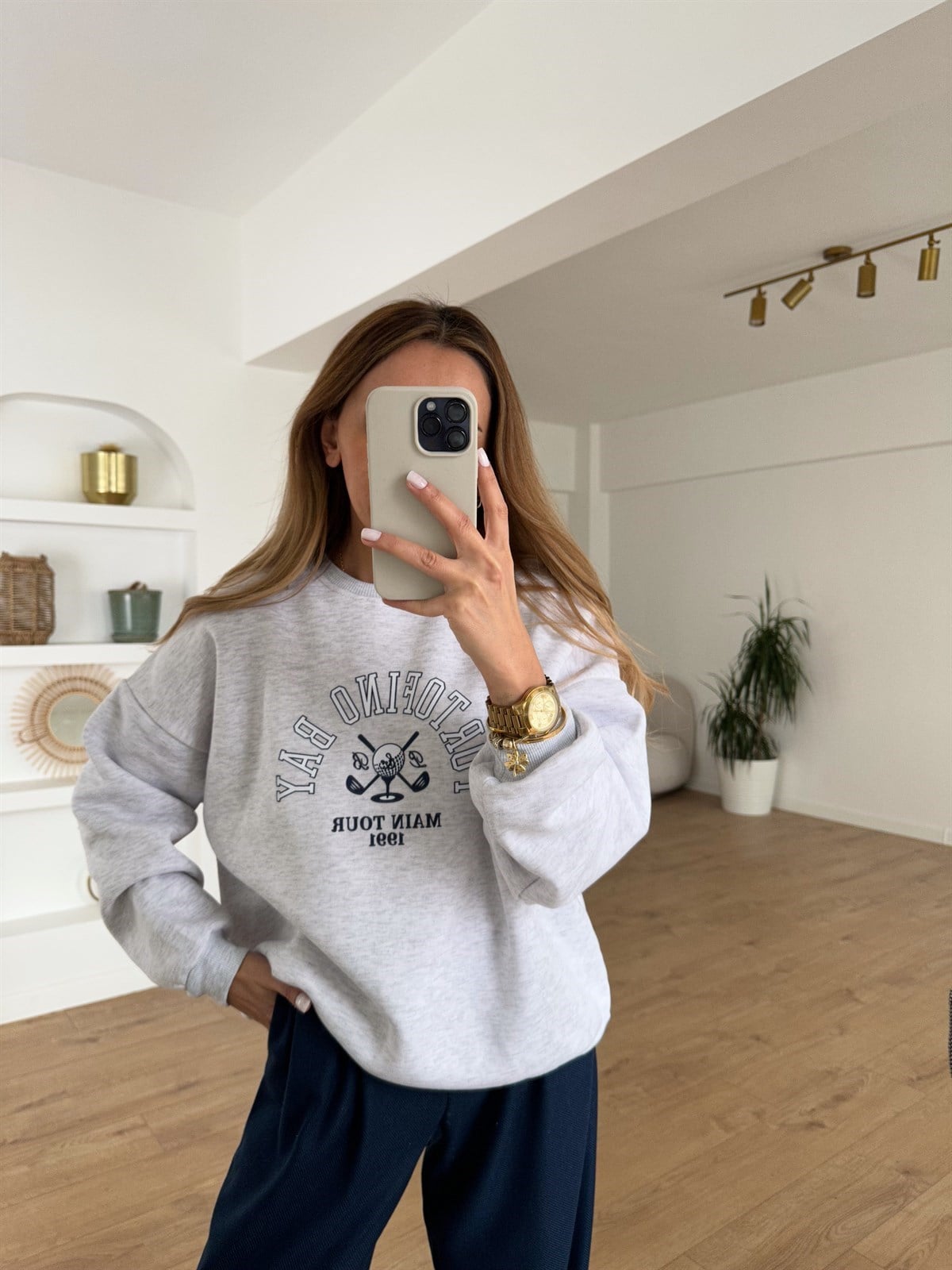 GRİ ÖNÜ BASKILI SWEAT