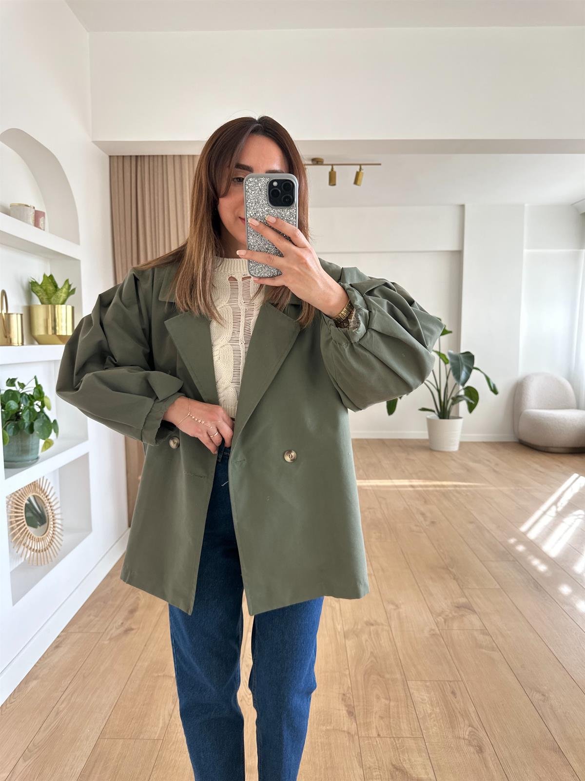 HAKİ BALON KOL OVERSİZE TRENCH