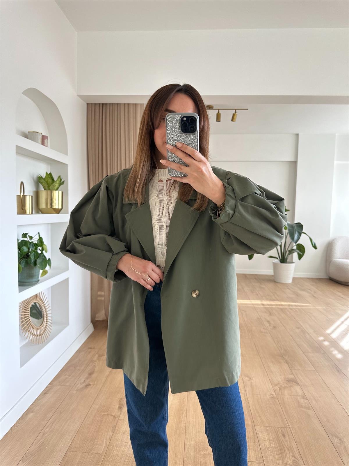 HAKİ BALON KOL OVERSİZE TRENCH