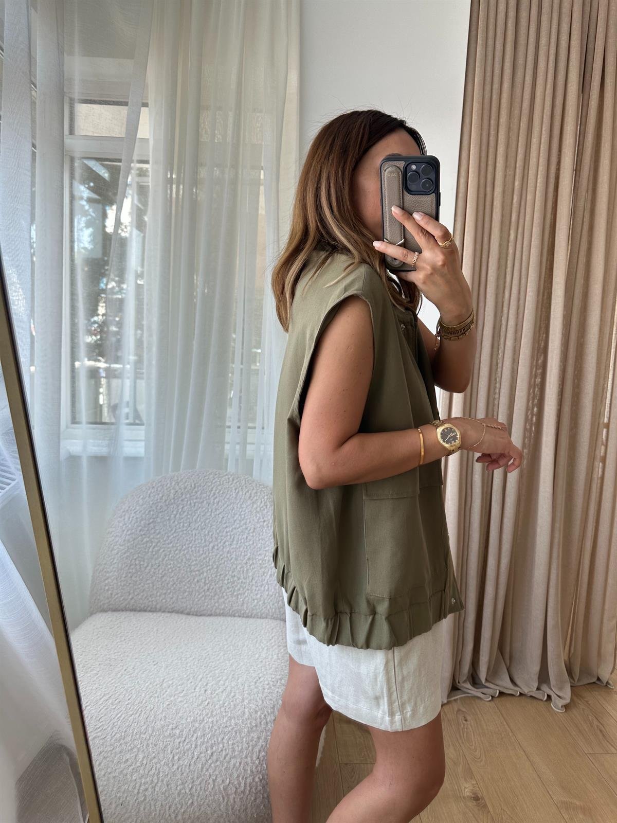 HAKİ KETEN KARIŞIMLI YELEK