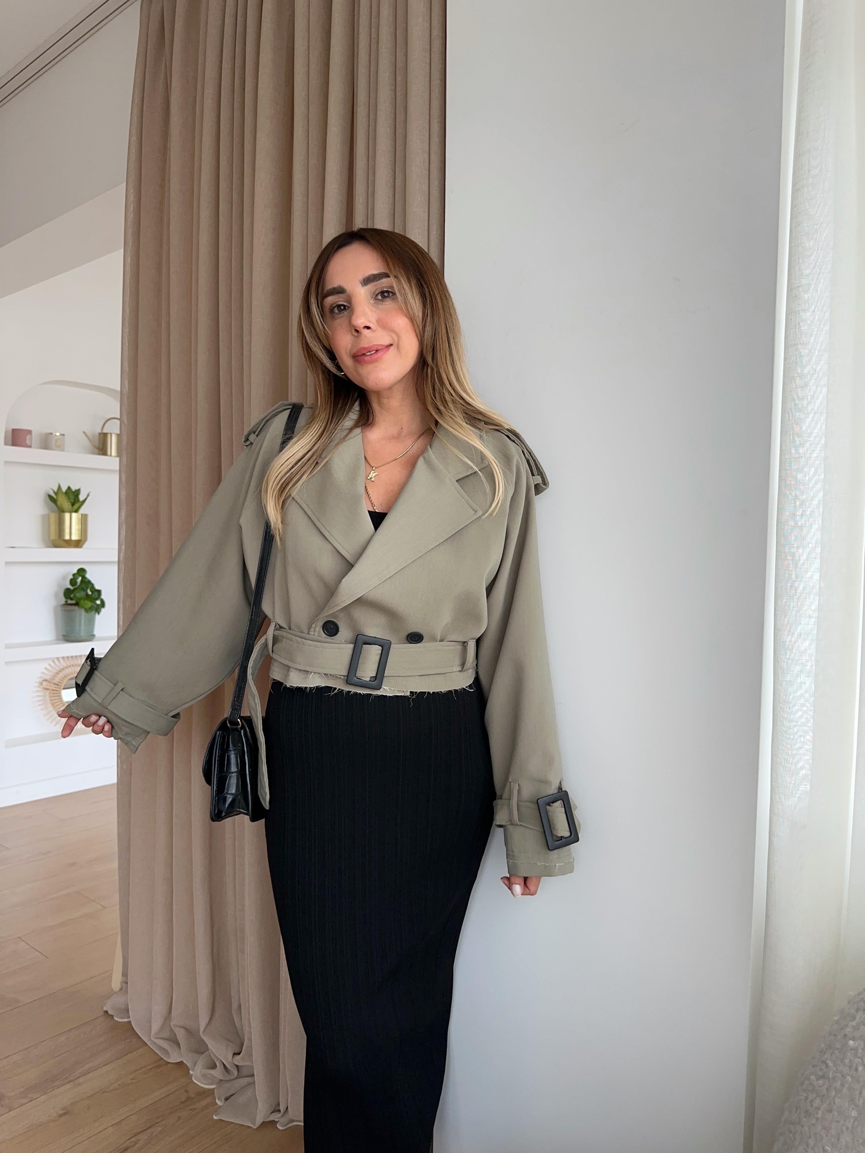 HAKİ KUŞAKLI KISA TRENCH