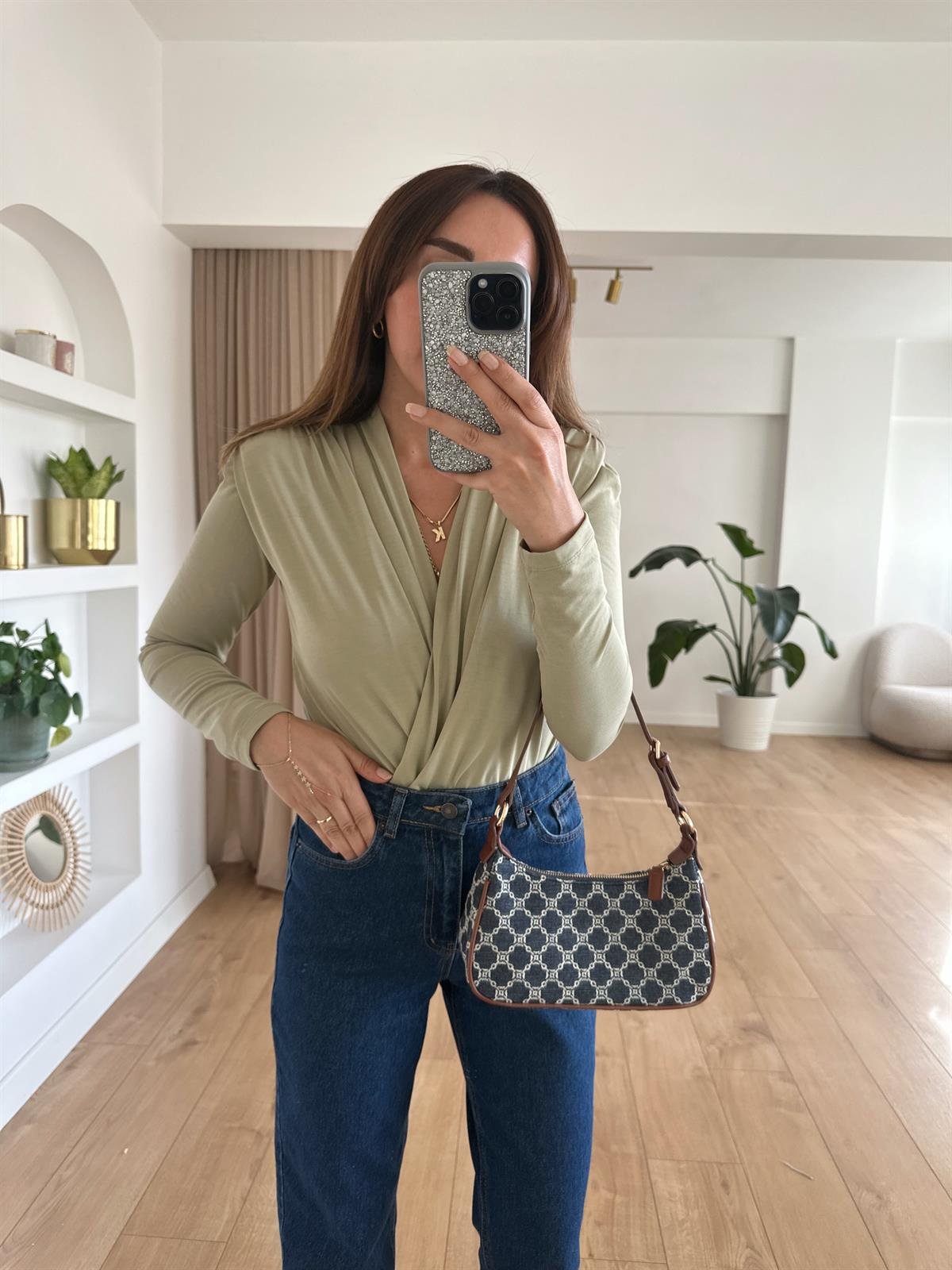 HAKİ MODAL KRUVAZE ÇITÇITLI BODYSUIT