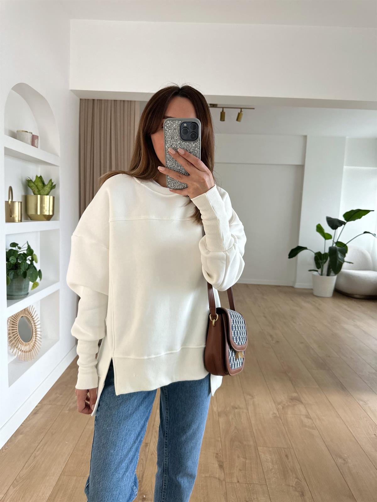 HARPER EKRU  ŞARDONLU TASARIM SWEAT