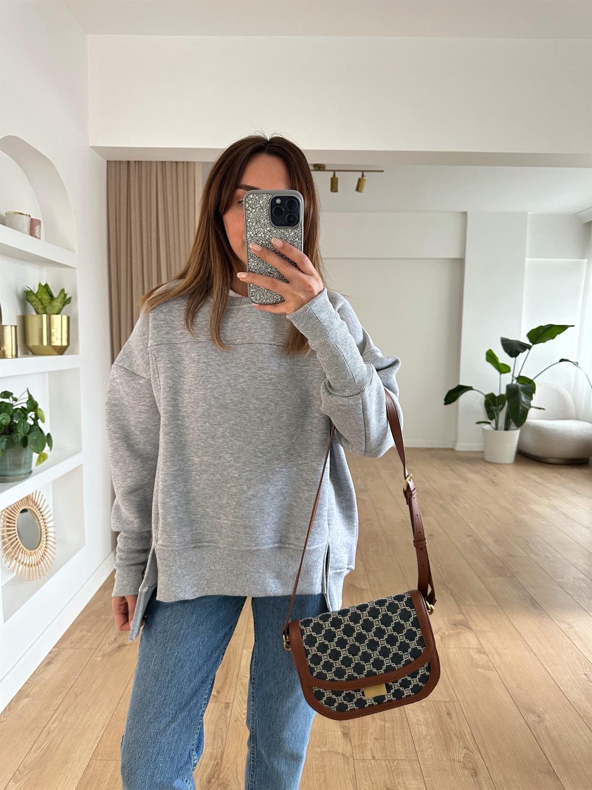 HARPER GRİ  ŞARDONLU TASARIM SWEAT